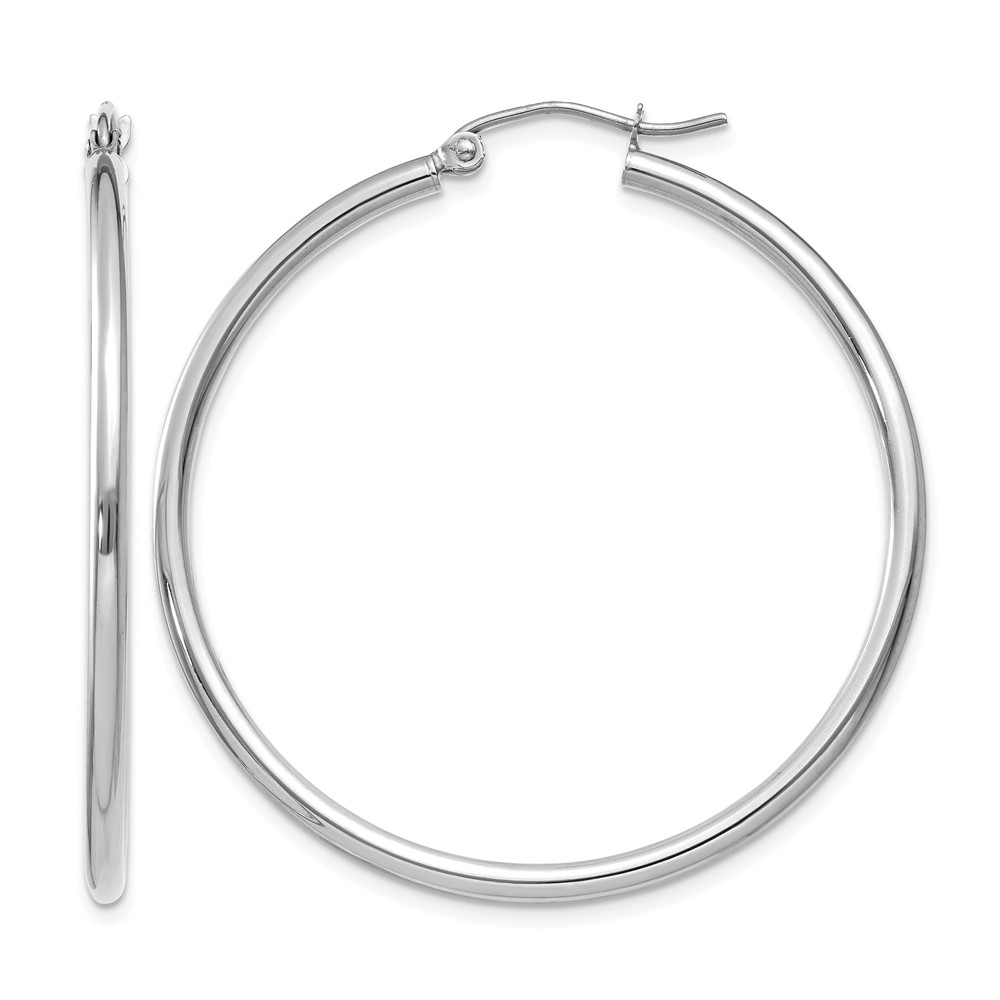10K White Gold Polished 2mm Tube Hoop Earrings (10T831)