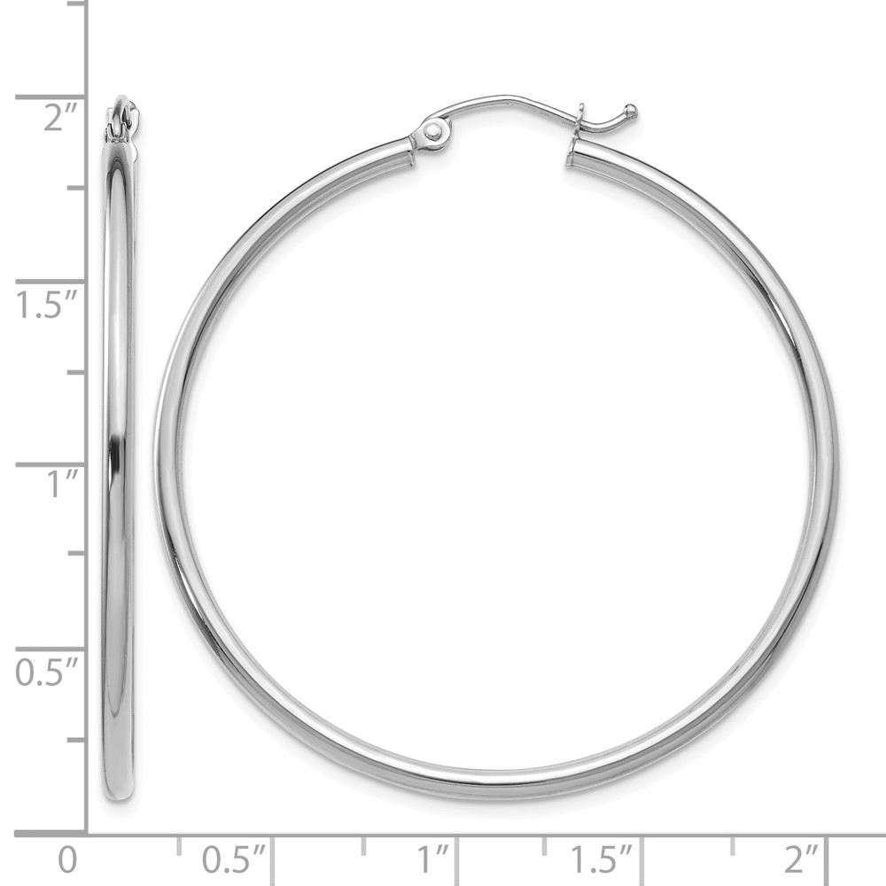 10K White Gold Polished 2mm Tube Hoop Earrings (10T832)