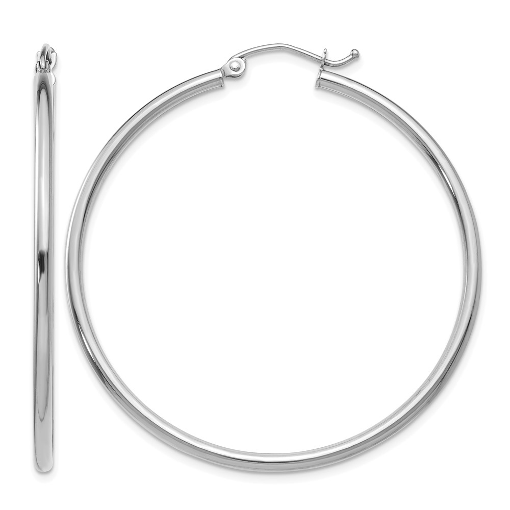 10K White Gold Polished 2mm Tube Hoop Earrings (10T832)