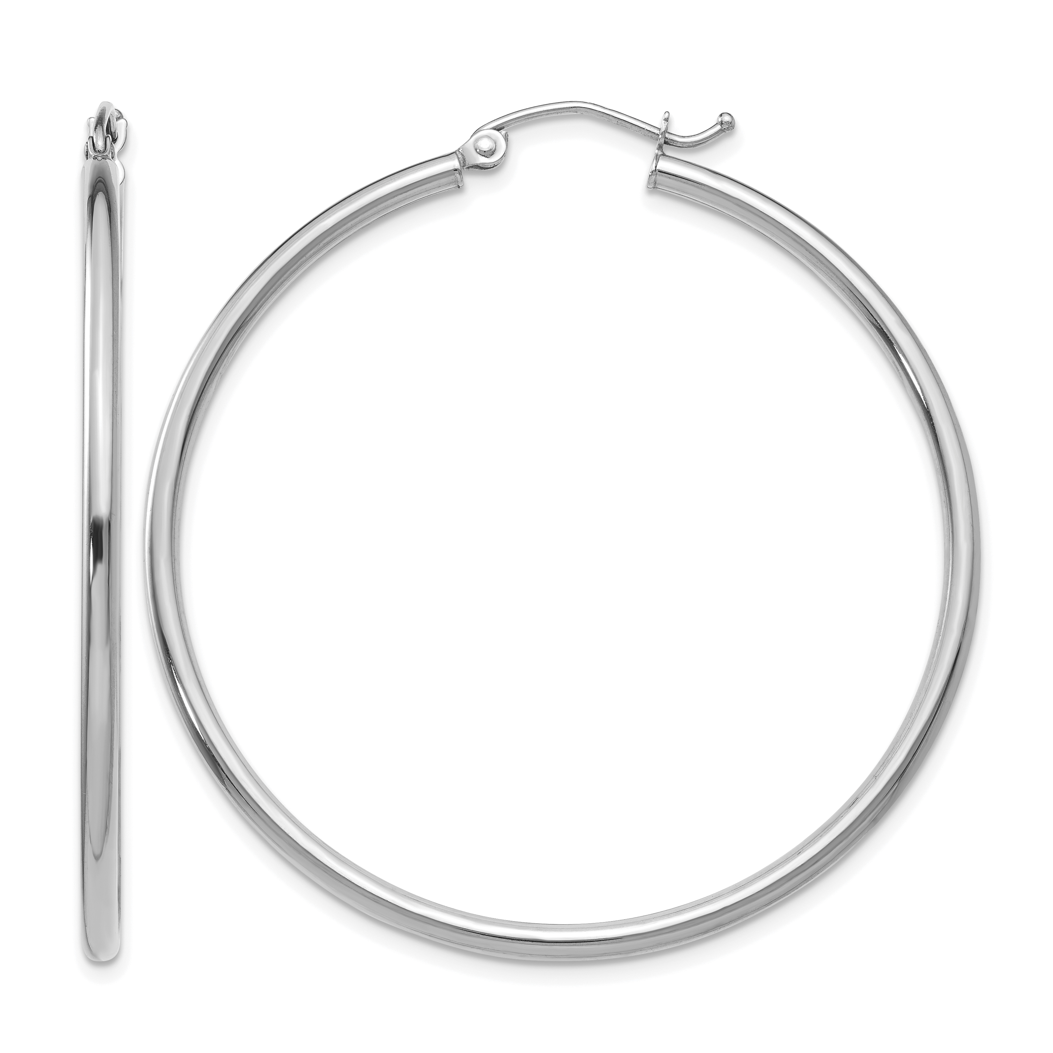 10K White Gold Polished 2mm Lightweight Tube Hoop Earrings (10T832L)