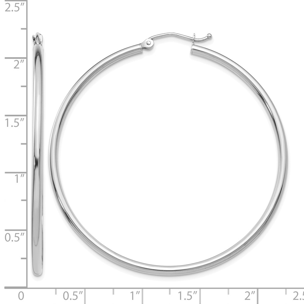 10K White Gold Polished 2mm Tube Hoop Earrings (10T833)