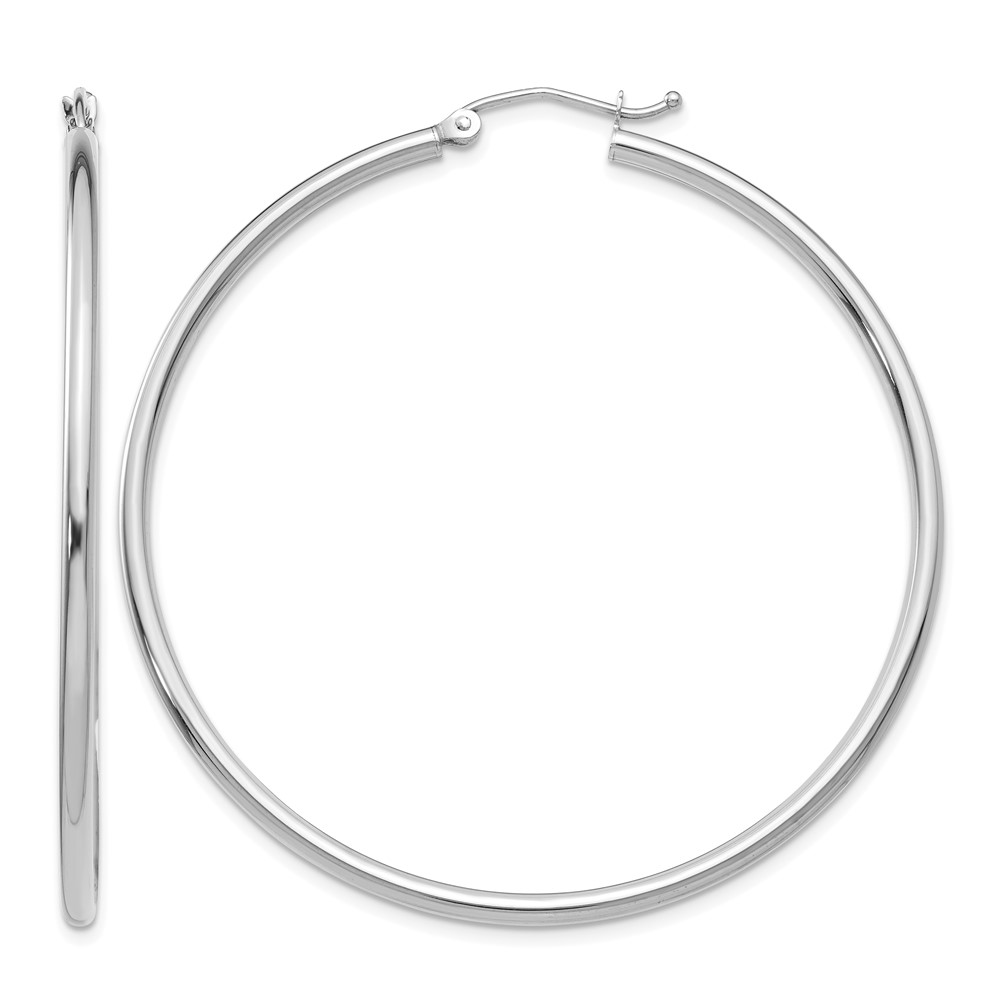 10K White Gold Polished 2mm Tube Hoop Earrings (10T833)