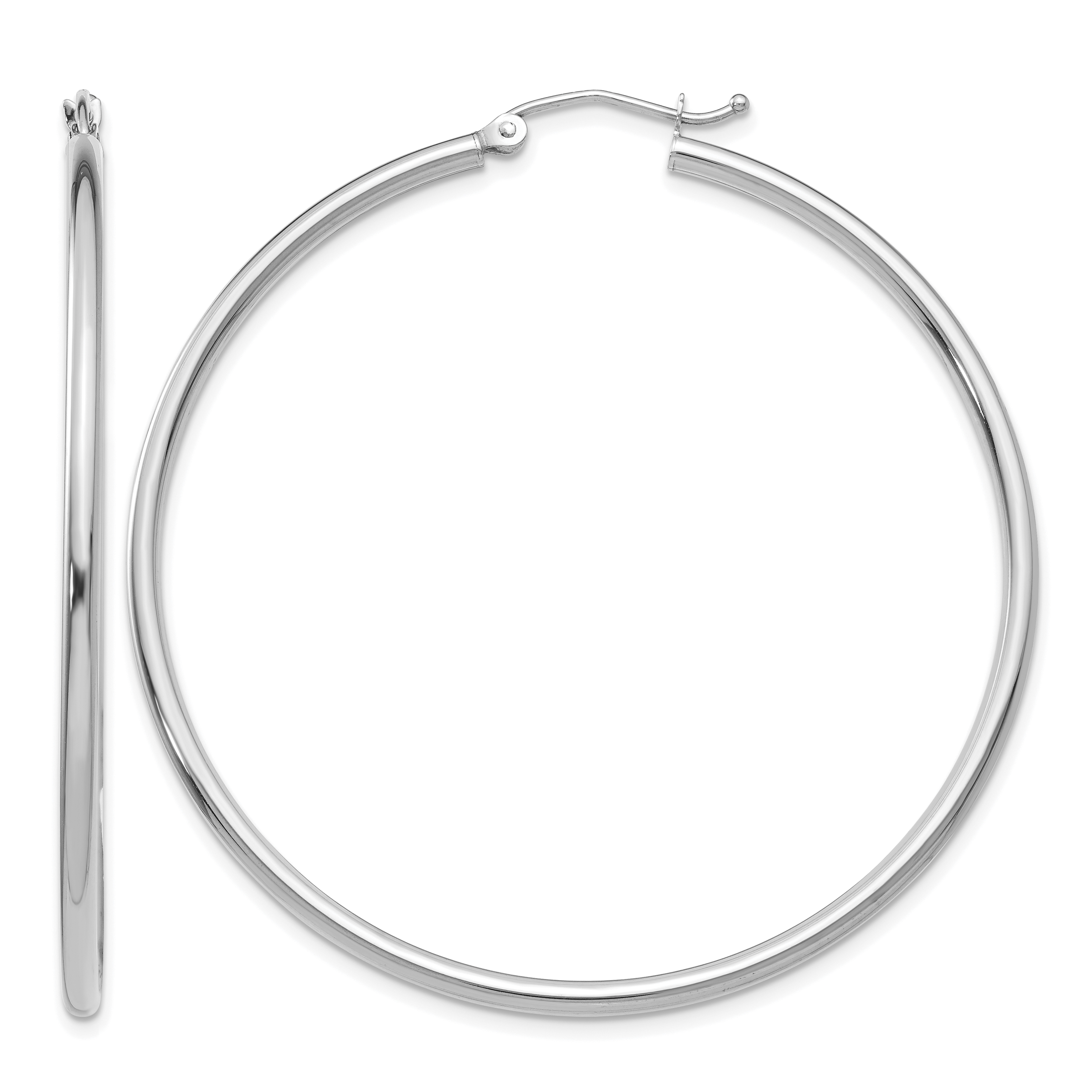 10K White Gold Polished 2mm Lightweight Tube Hoop Earrings (10T833L)