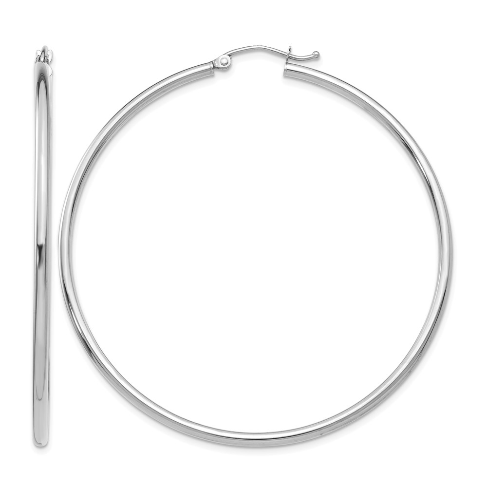 10K White Gold Polished 2mm Tube Hoop Earrings (10T834)