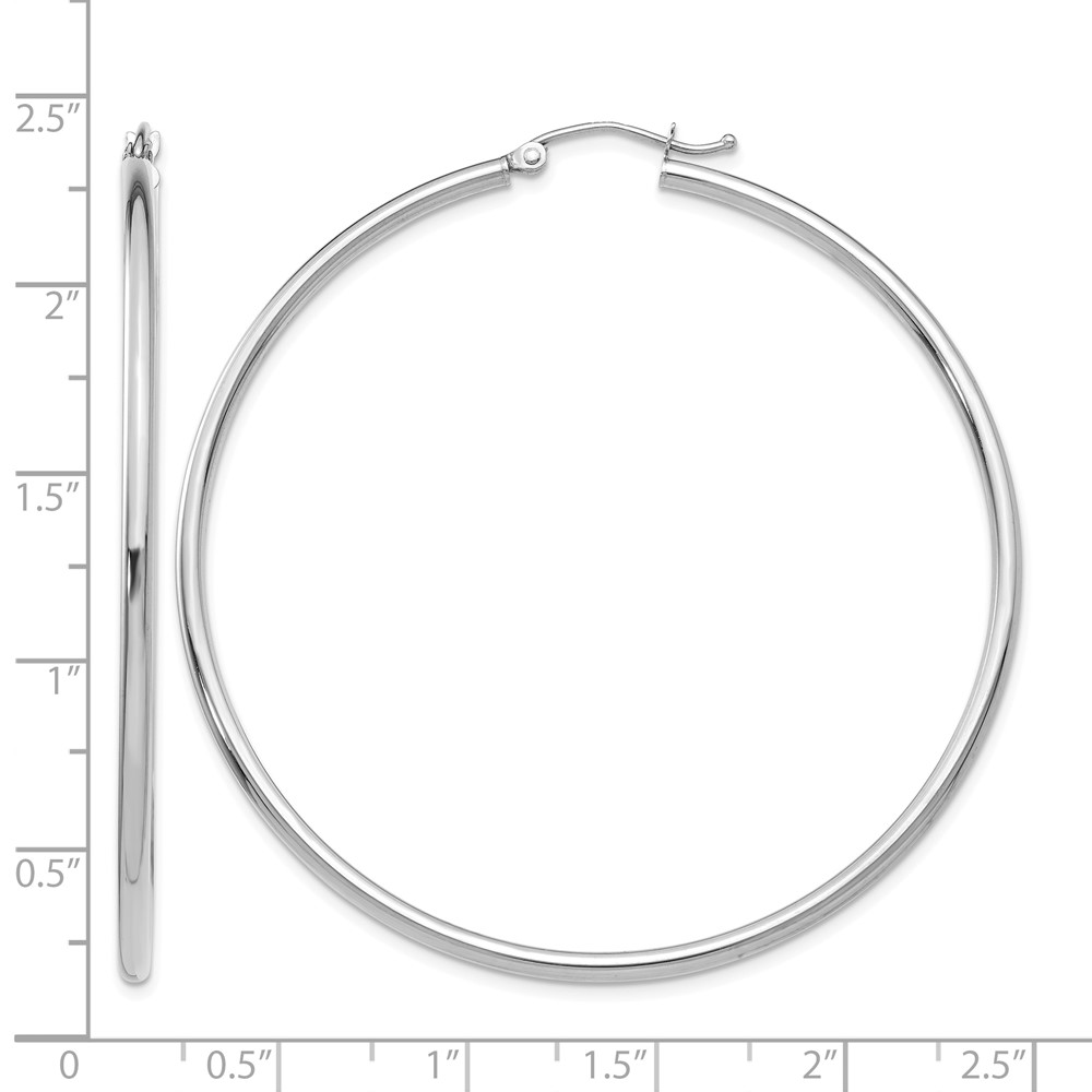 10K White Gold Polished 2mm Lightweight Tube Hoop Earrings (10T834L)