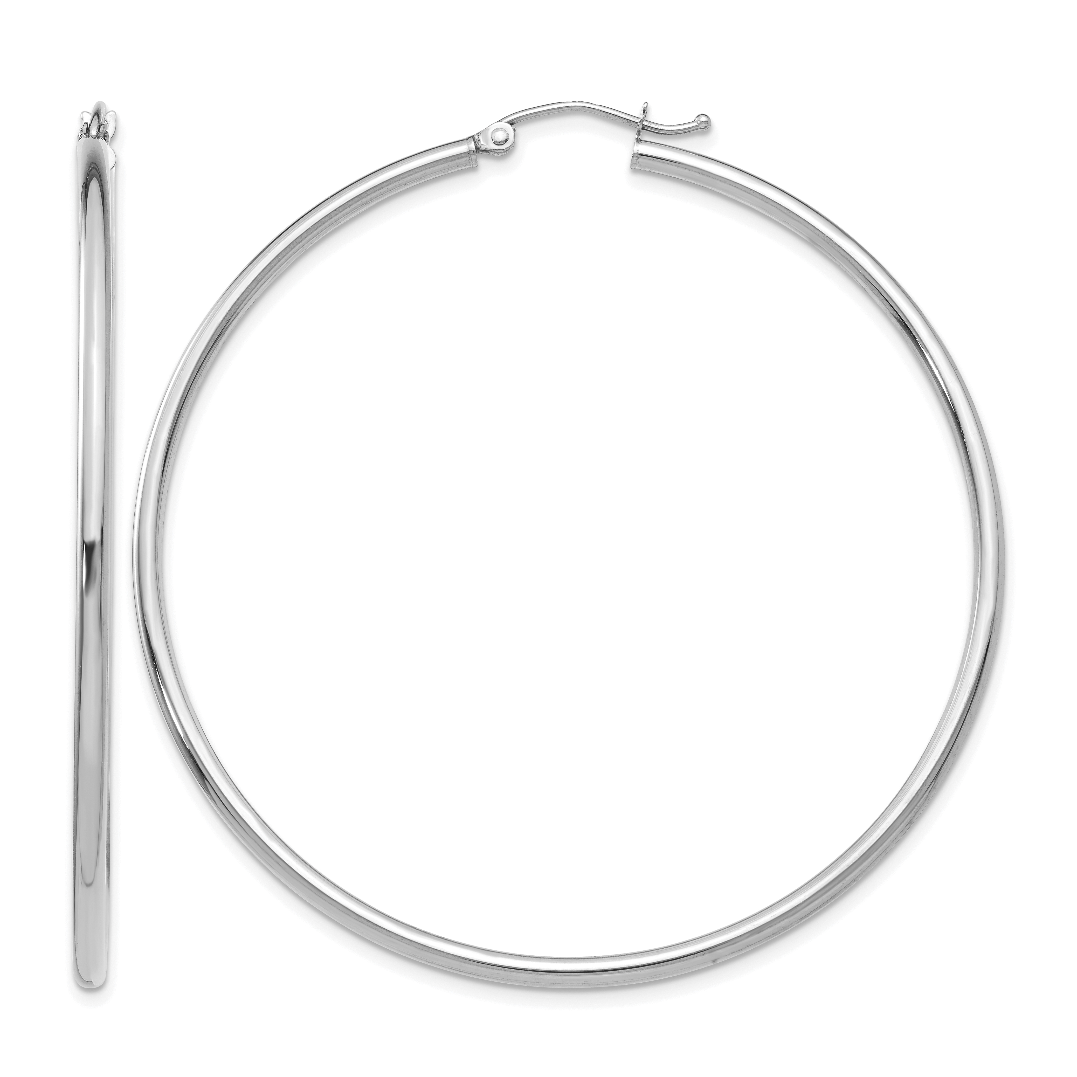 10K White Gold Polished 2mm Lightweight Tube Hoop Earrings (10T834L)