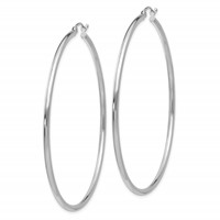 10K White Gold Polished 2mm Tube Hoop Earrings view 2