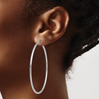 10K White Gold Polished 2mm Tube Hoop Earrings view 3