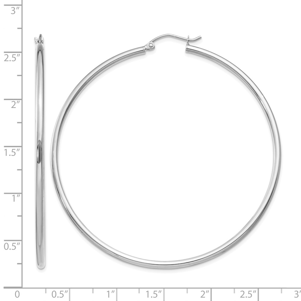 10K White Gold Polished 2mm Tube Hoop Earrings (10T835)