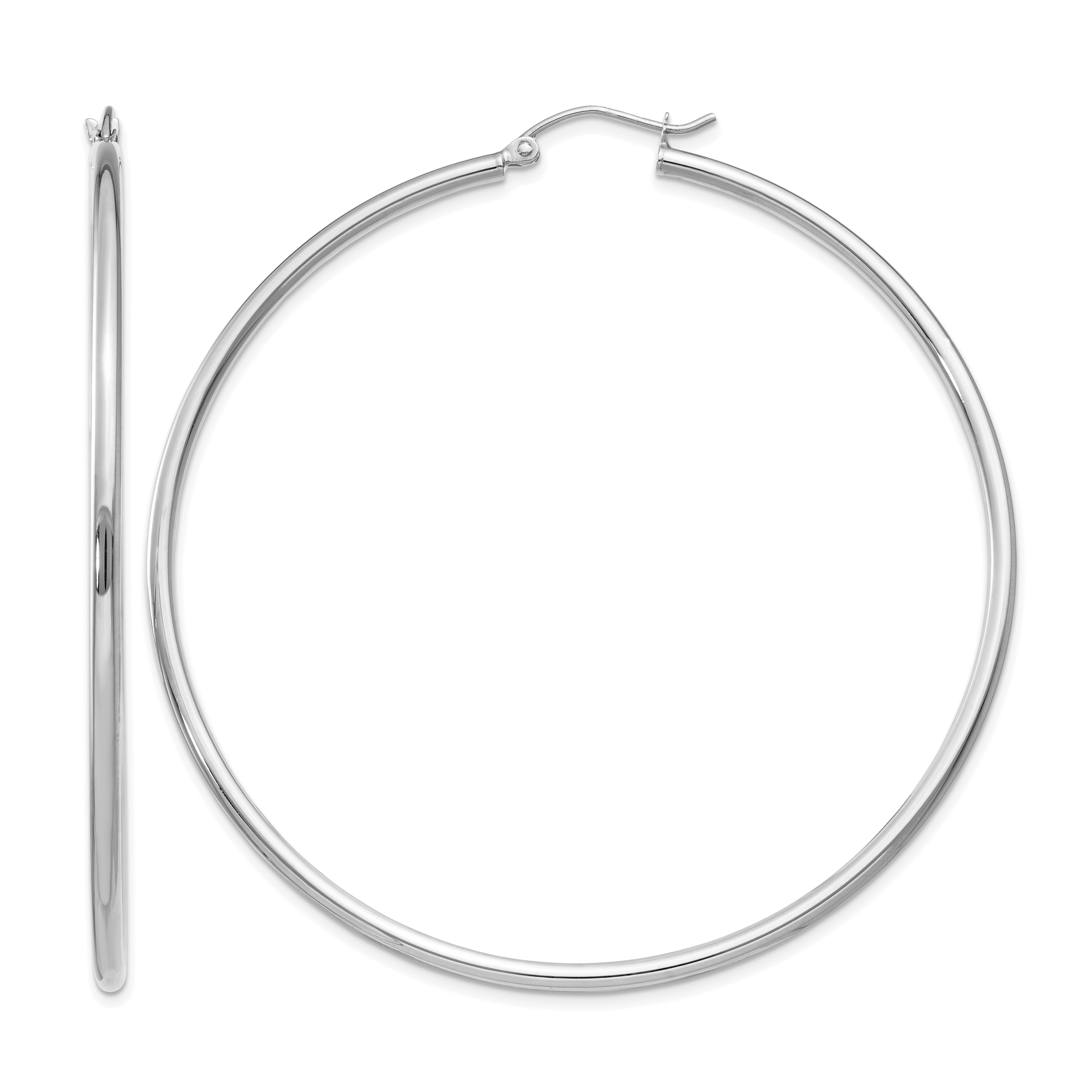 10K White Gold Polished 2mm Tube Hoop Earrings (10T835)