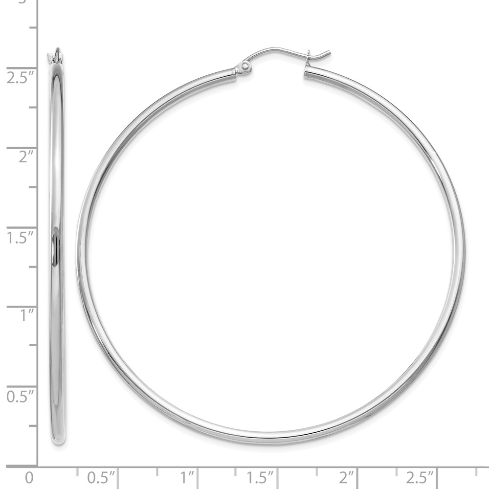 10K White Gold Polished 2mm Lightweight Tube Hoop Earrings (10T835L)