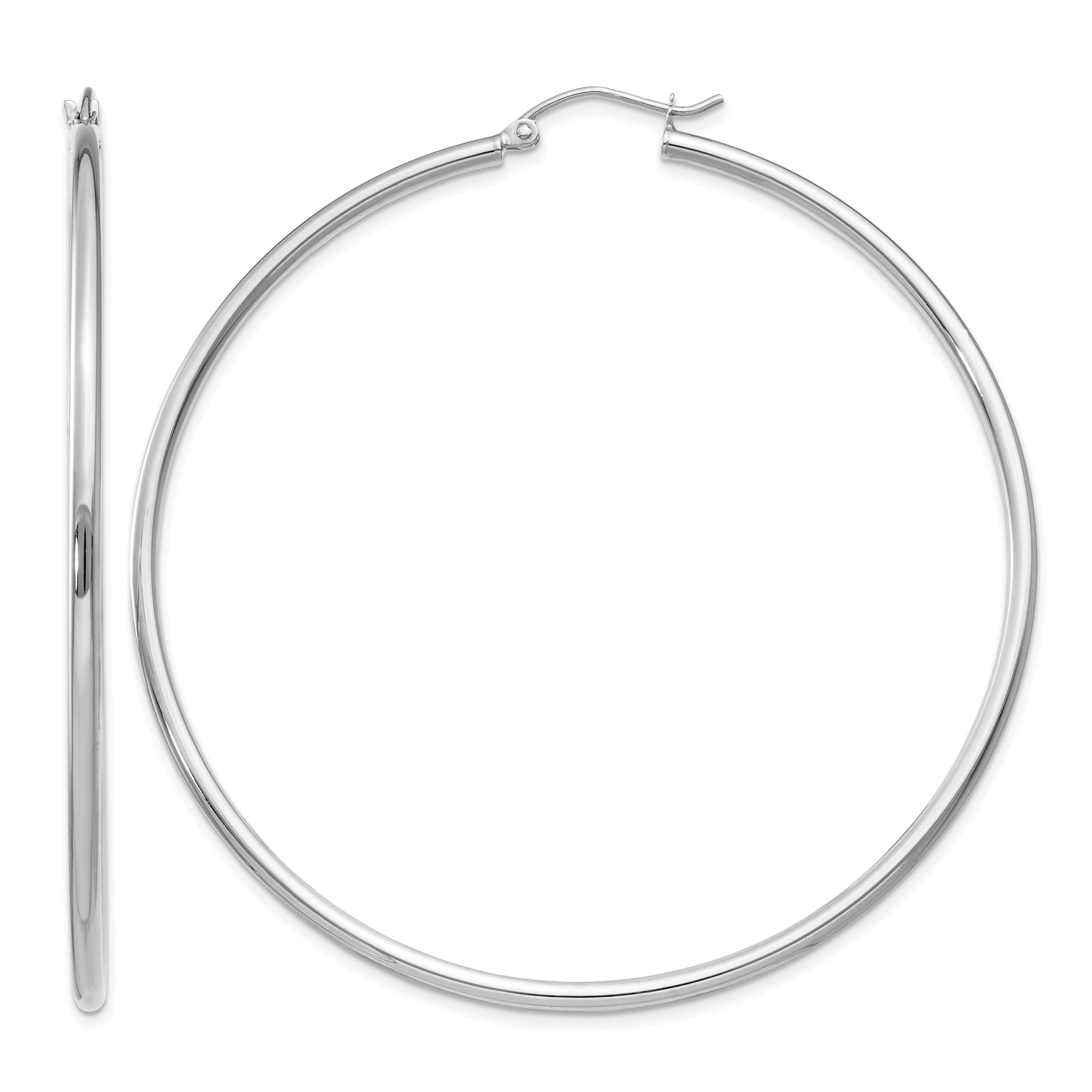 10K White Gold Polished 2mm Lightweight Tube Hoop Earrings (10T835L)