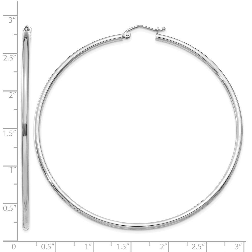 10K White Gold Polished 2mm Tube Hoop Earrings (10T836)