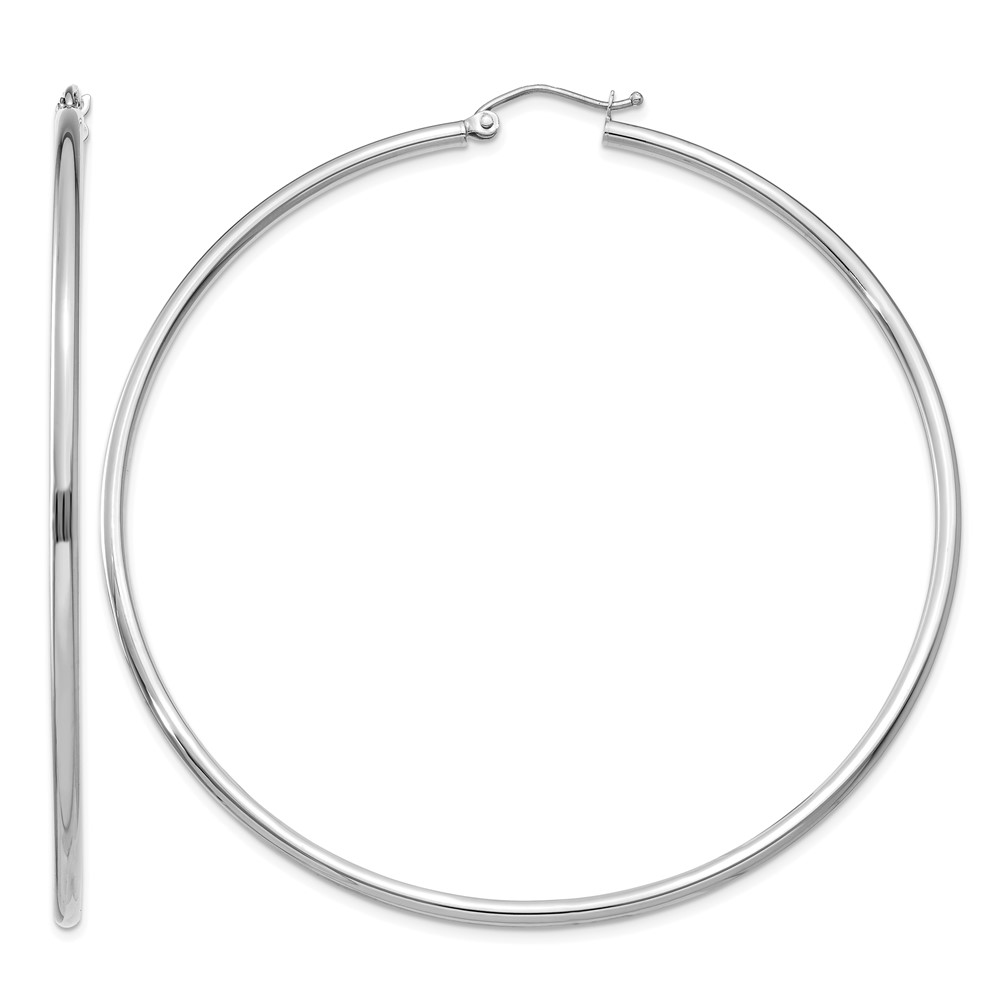 10K White Gold Polished 2mm Tube Hoop Earrings (10T836)