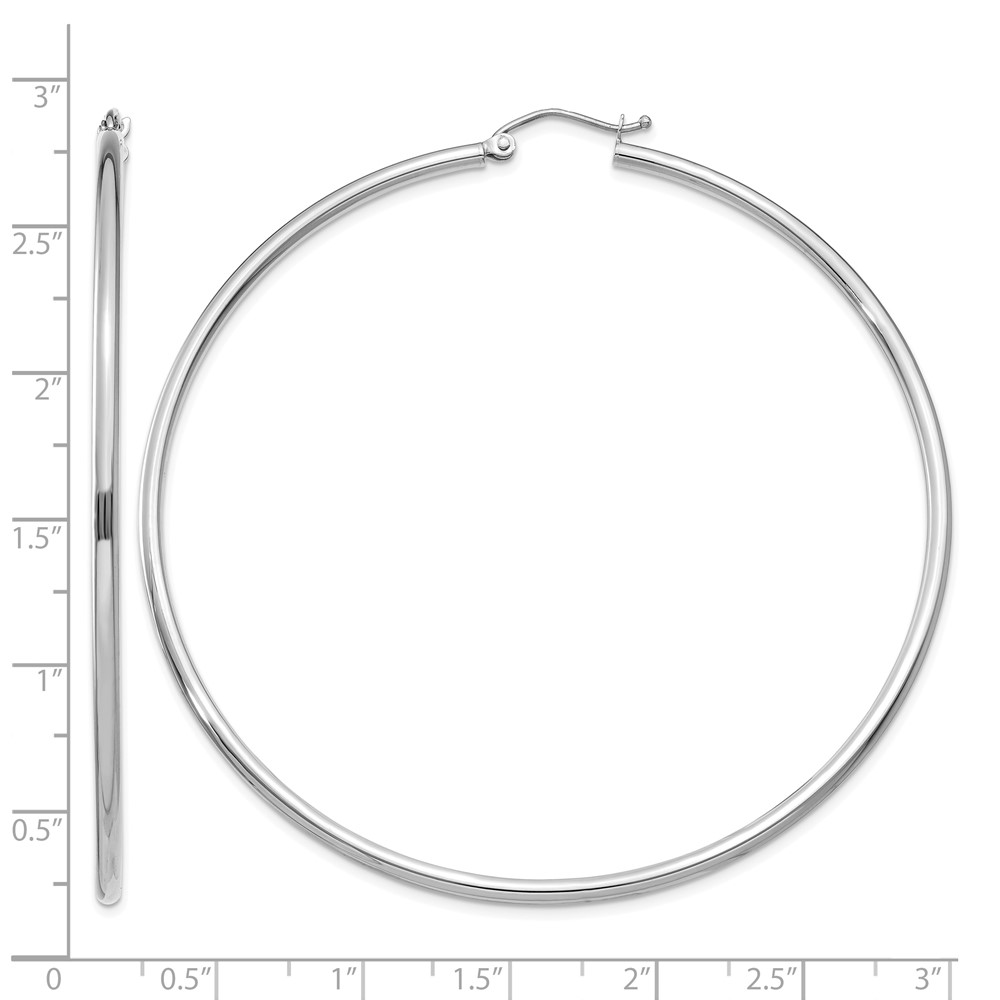 10K White Gold Polished 2mm Lightweight Tube Hoop Earrings (10T836L)