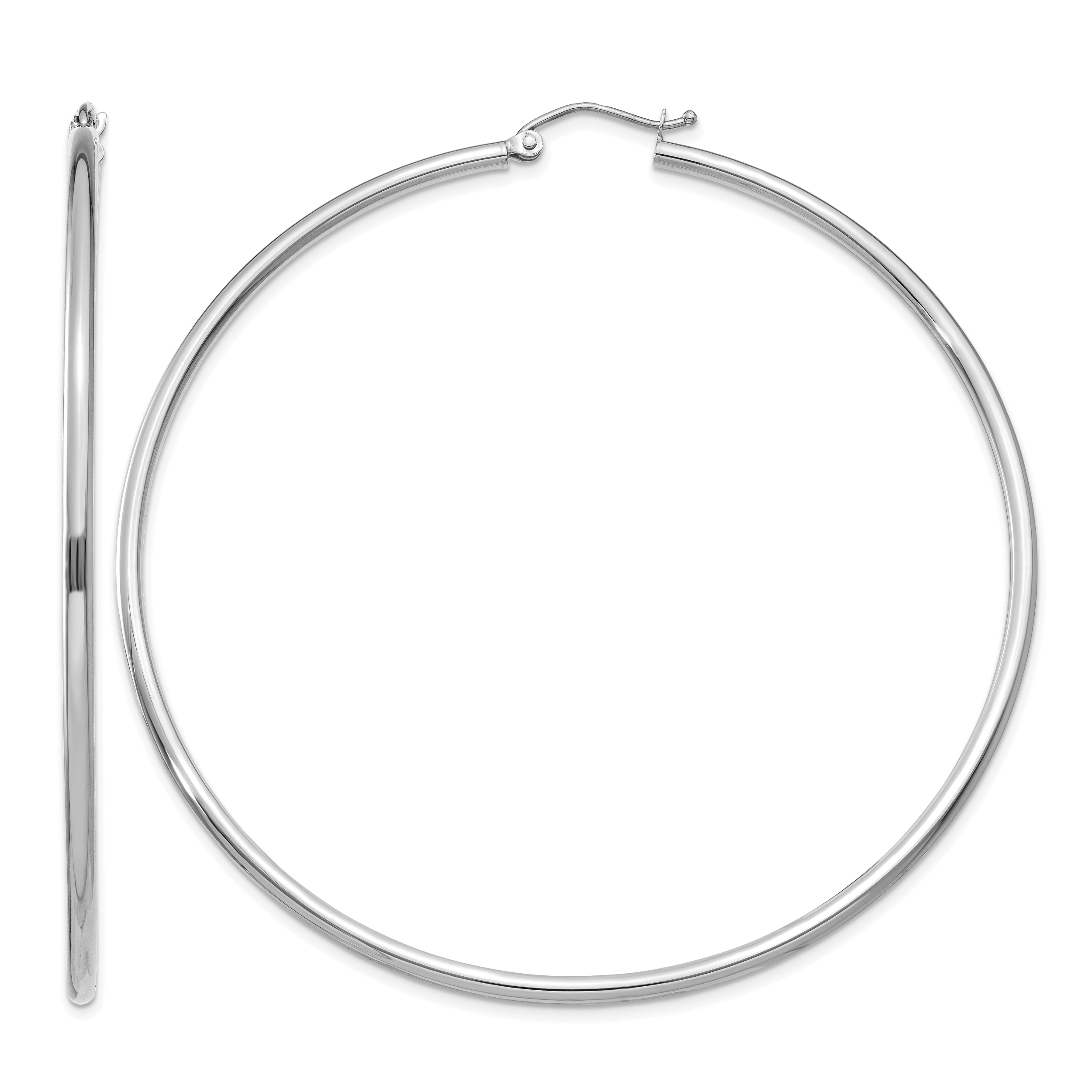 10K White Gold Polished 2mm Lightweight Tube Hoop Earrings (10T836L)