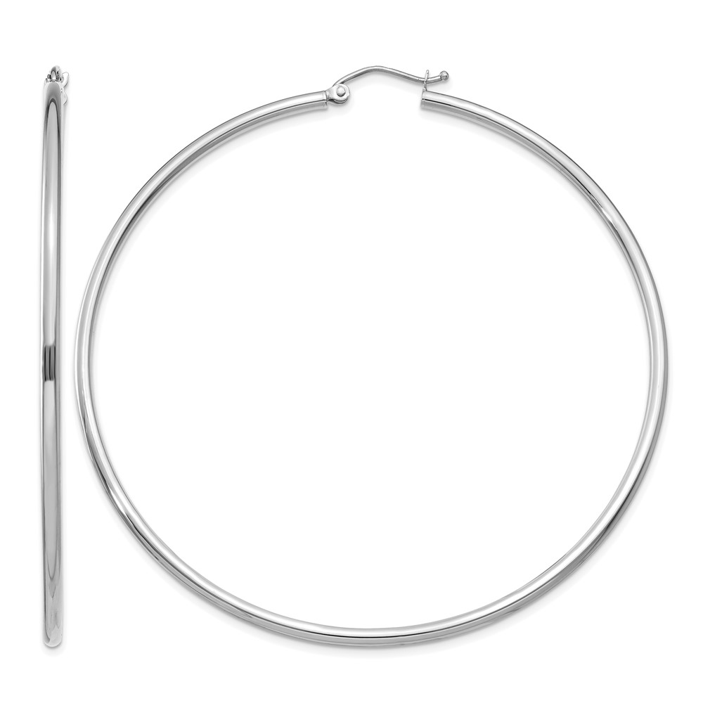 10K White Gold Polished 2mm Lightweight Tube Hoop Earrings (10T836L)