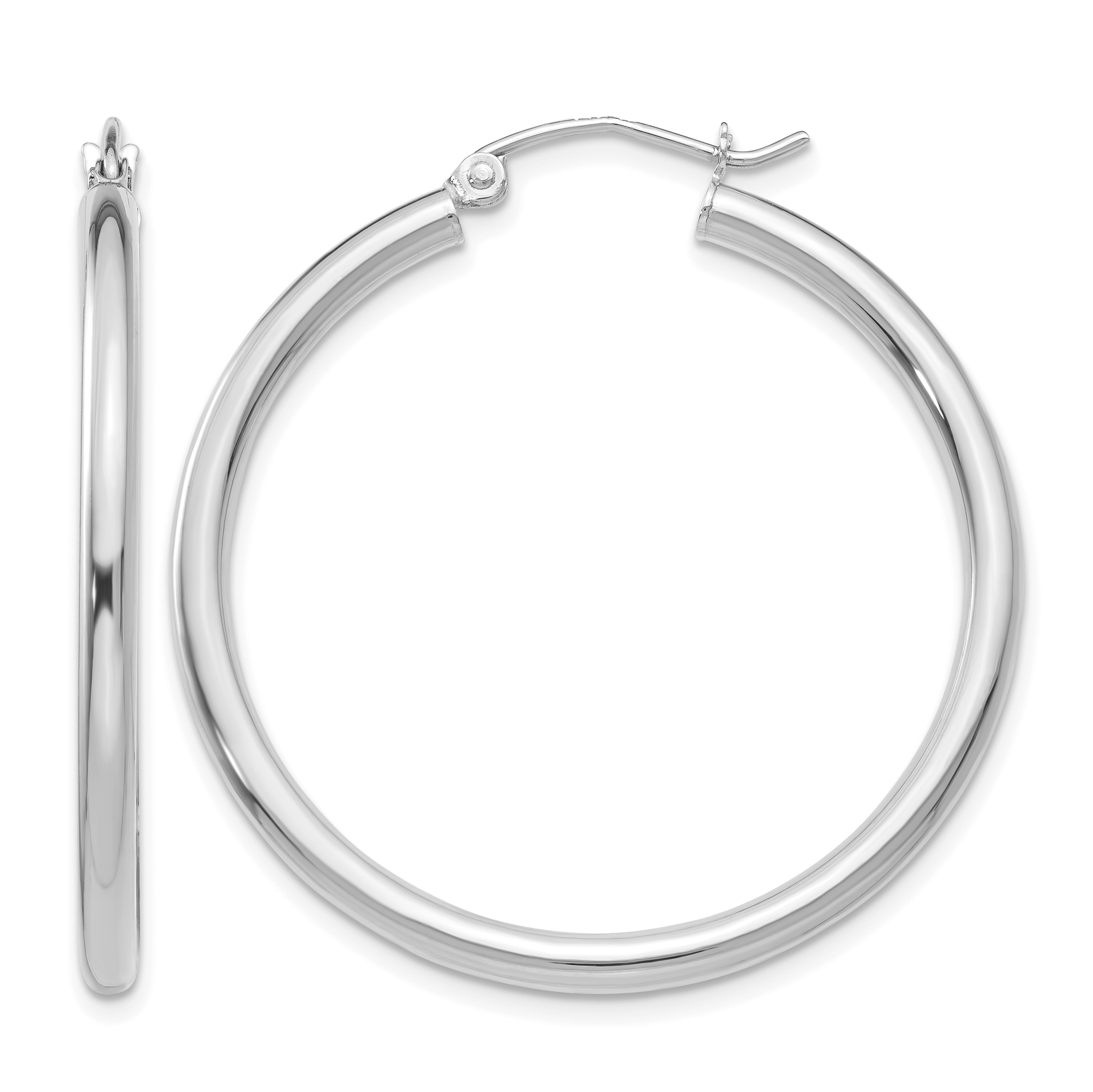 10K White Gold Polished 2.5mm Tube Hoop Earrings (10T837)