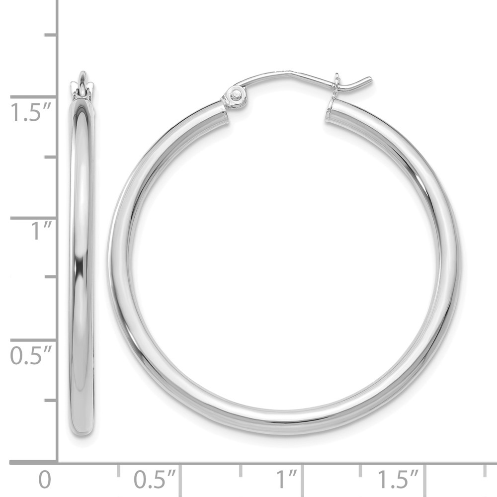 10K White Gold Polished 2.5mm Lightweight Tube Hoop Earrings (10T837L)