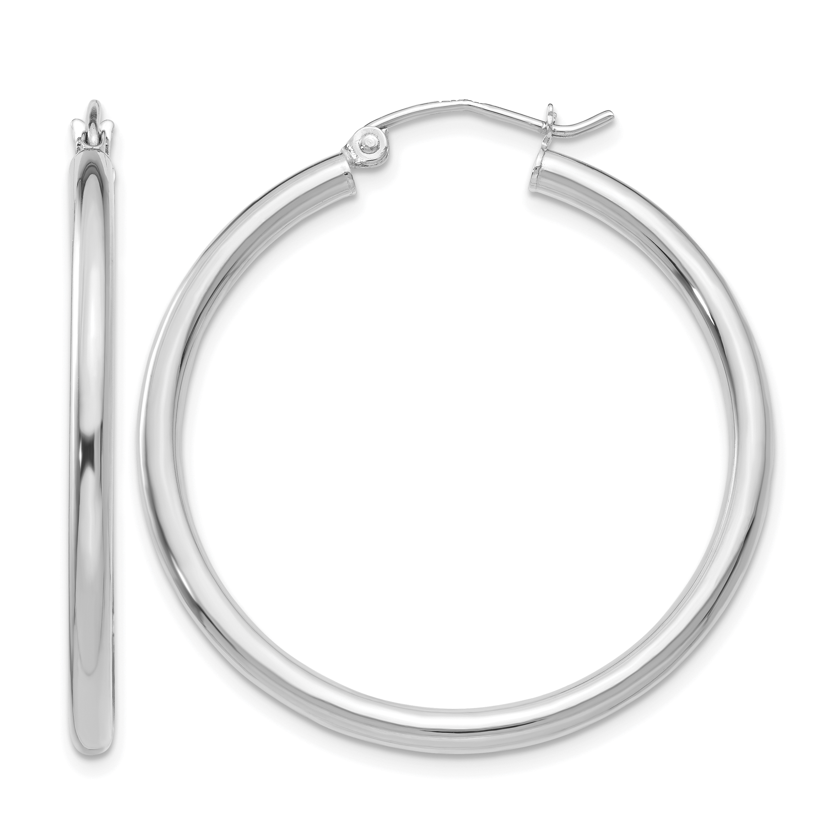 10K White Gold Polished 2.5mm Lightweight Tube Hoop Earrings (10T837L)