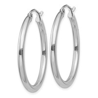 10K White Gold Polished 2.5mm Tube Hoop Earrings view 2