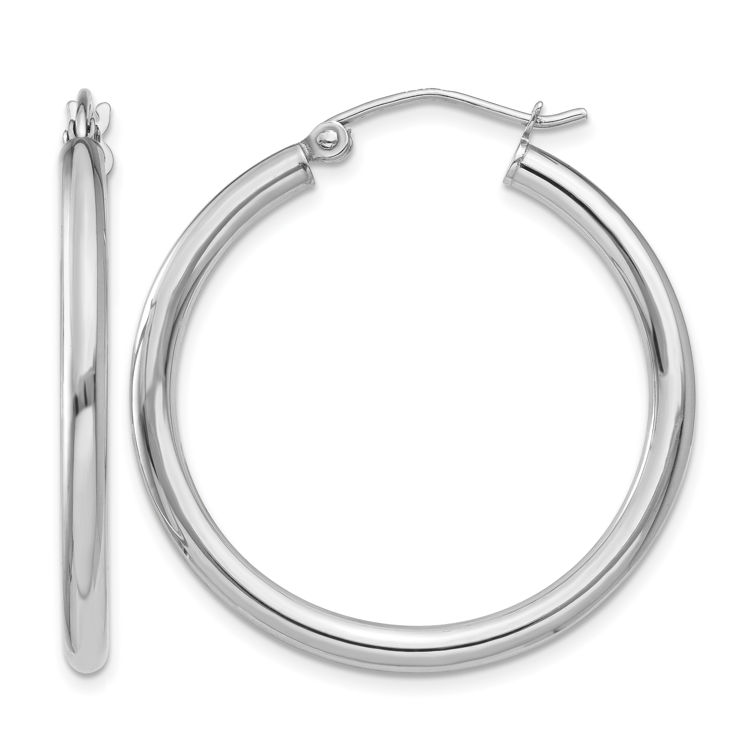 10K White Gold Polished 2.5mm Tube Hoop Earrings (10T838)