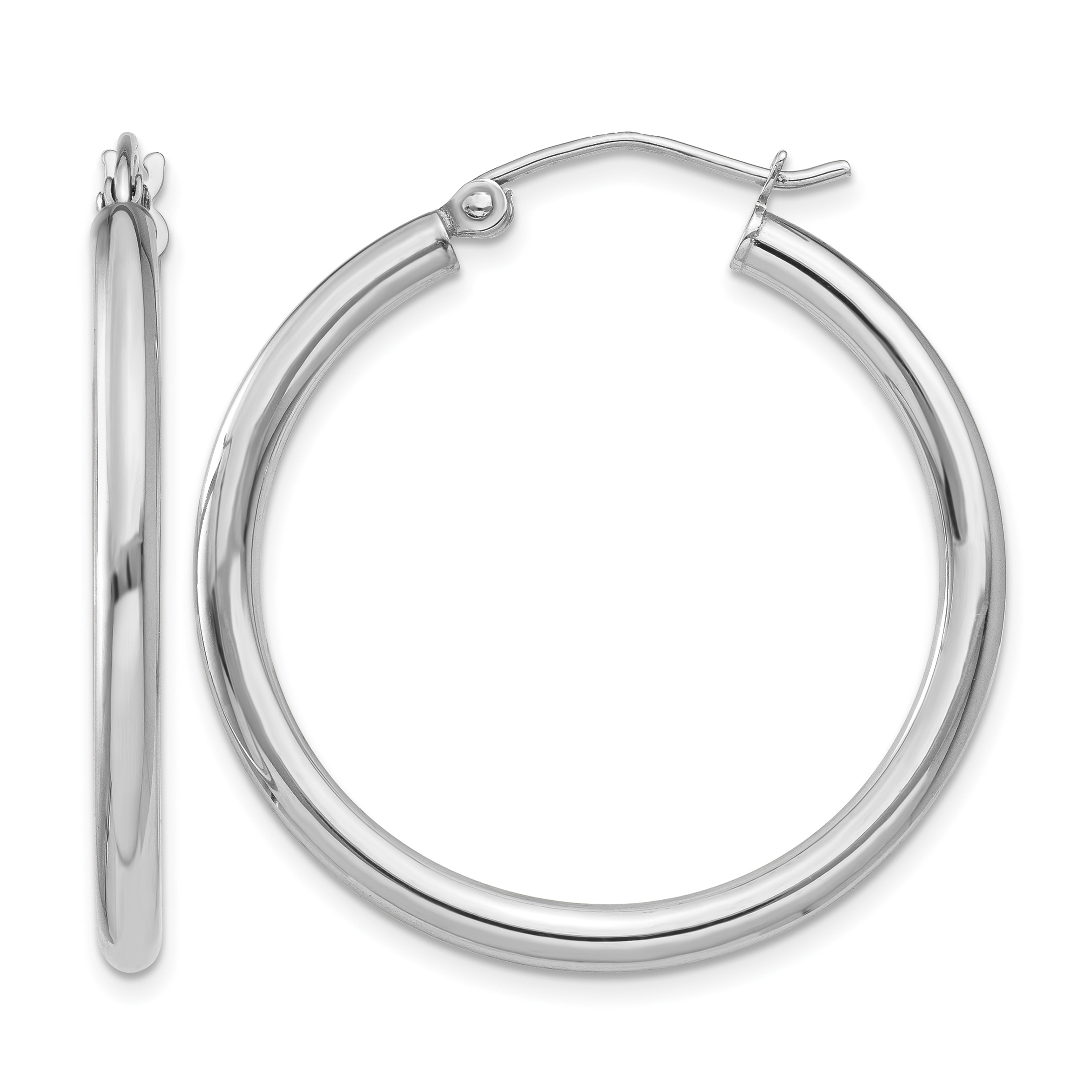 10K White Gold Polished 2.5mm Lightweight Tube Hoop Earrings (10T838L)