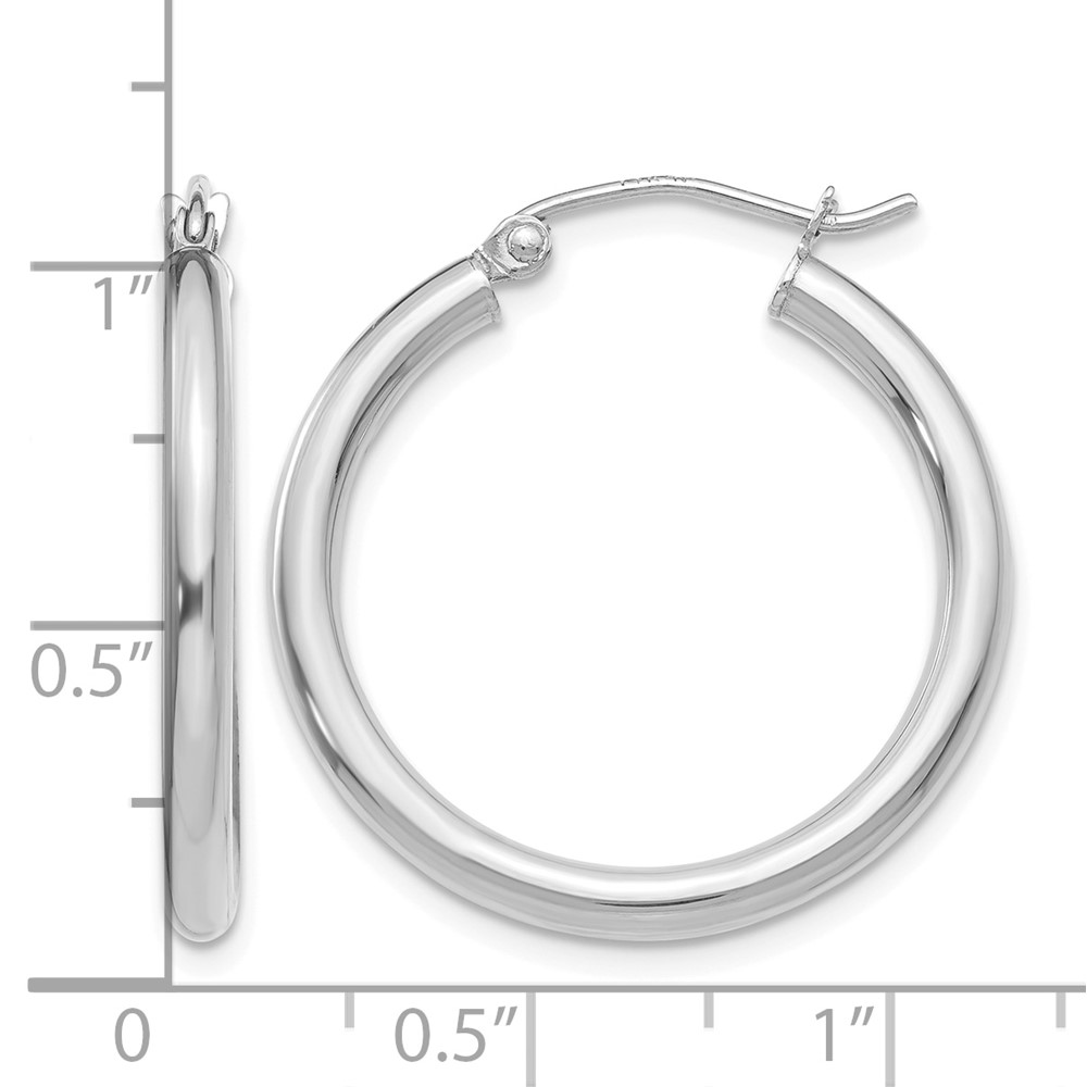 10K White Gold Polished 2.5mm Tube Hoop Earrings (10T839)