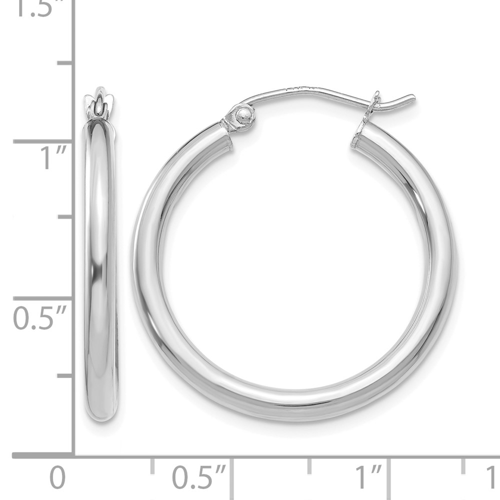 10K White Gold Polished 2.5mm Lightweight Tube Hoop Earrings (10T839L)
