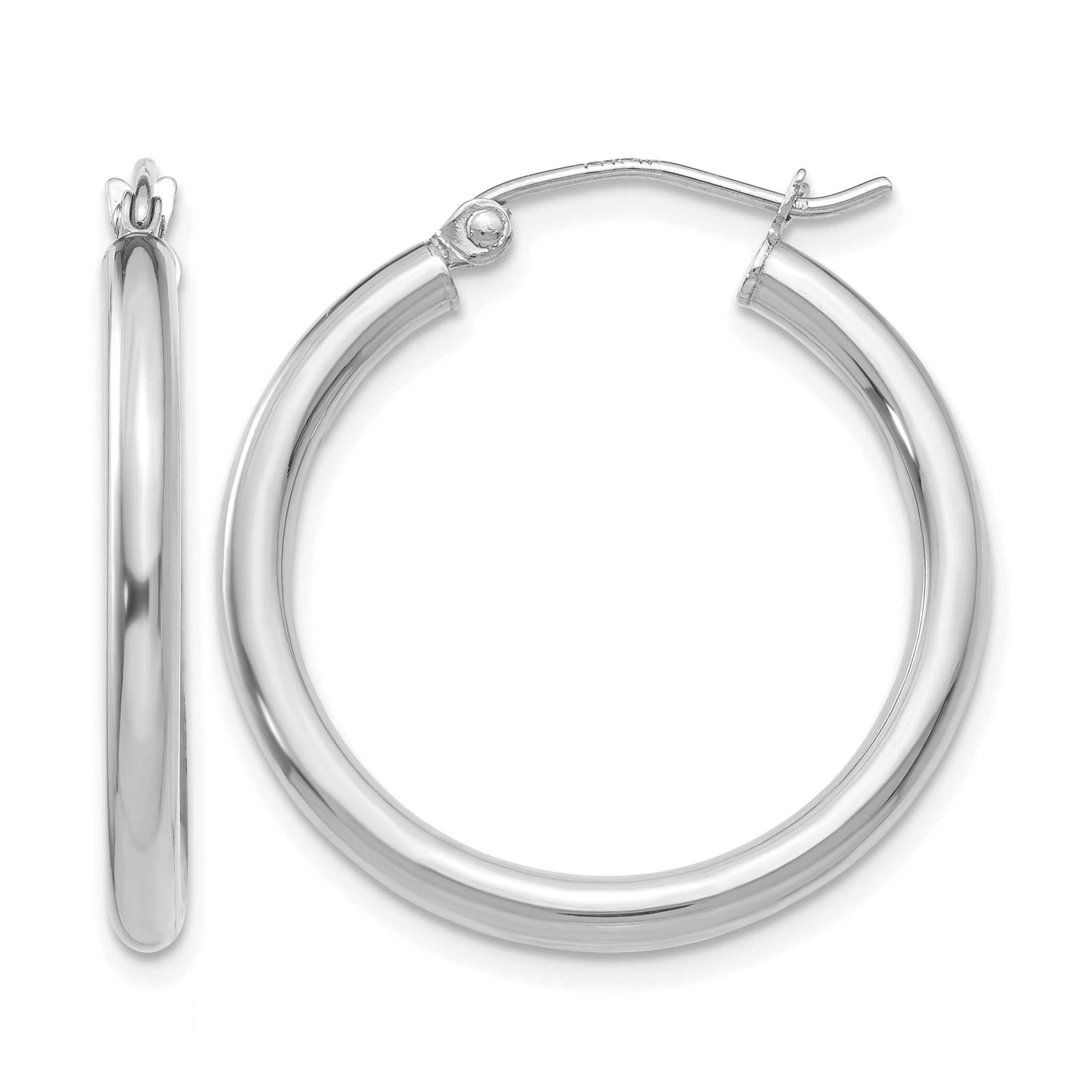 10K White Gold Polished 2.5mm Lightweight Tube Hoop Earrings (10T839L)