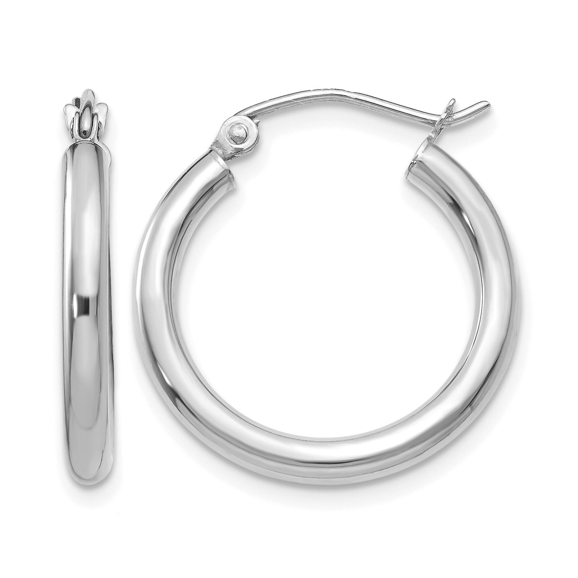 10K White Gold Polished 2.5mm Tube Hoop Earrings (10T840)