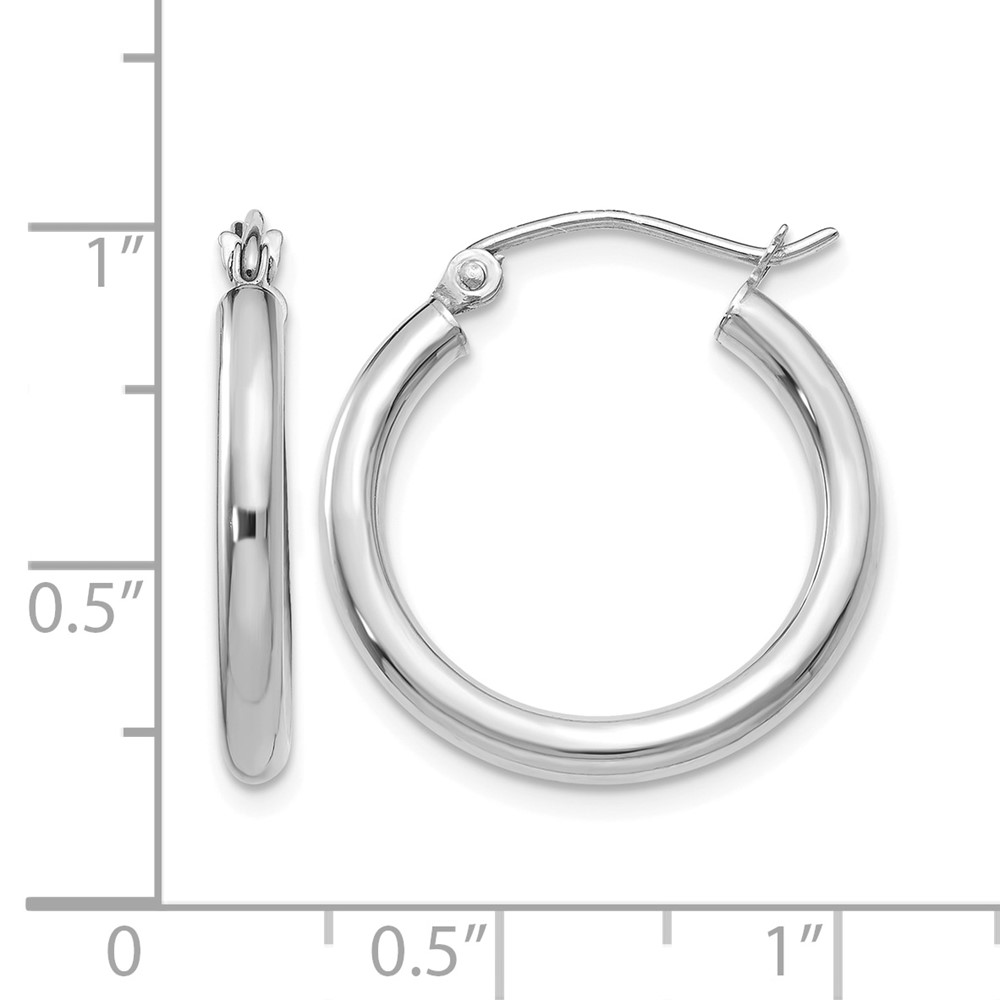 10K White Gold Polished 2.5mm Lightweight Tube Hoop Earrings (10T840L)