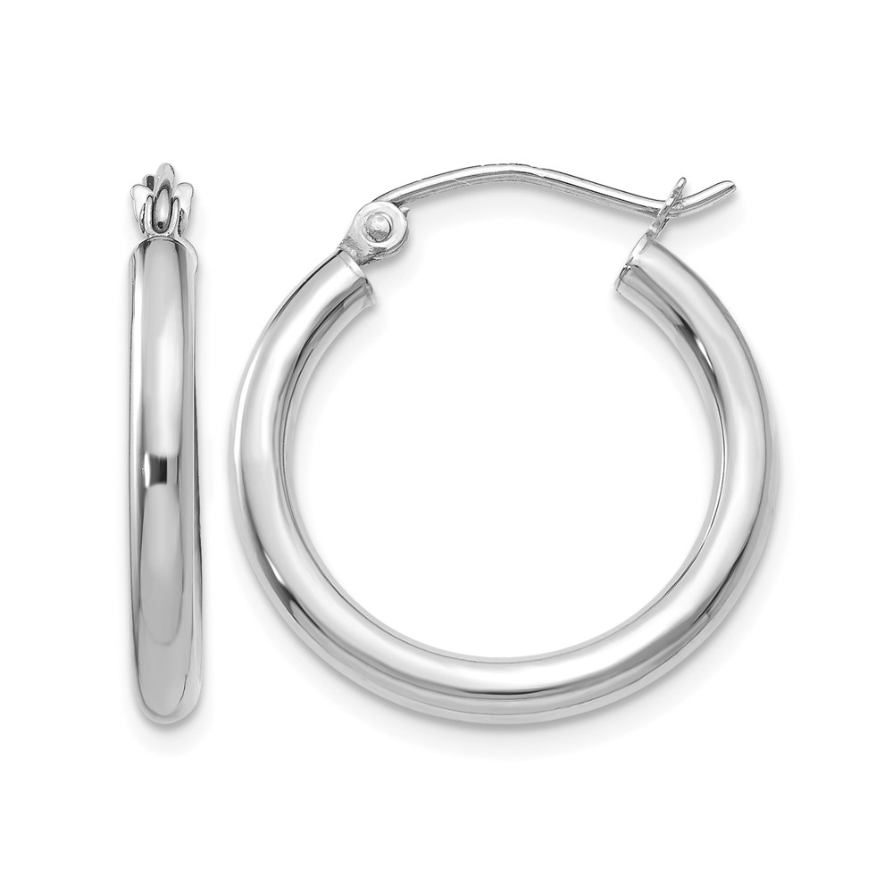 10K White Gold Polished 2.5mm Lightweight Tube Hoop Earrings (10T840L)
