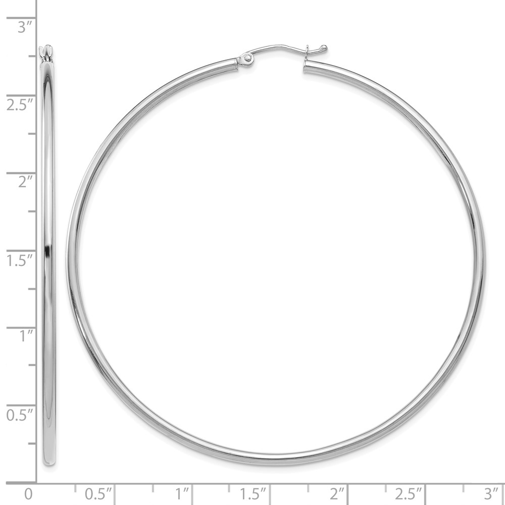 10K White Gold Polished 2.5mm Lightweight Tube Hoop Earrings (10T841L)
