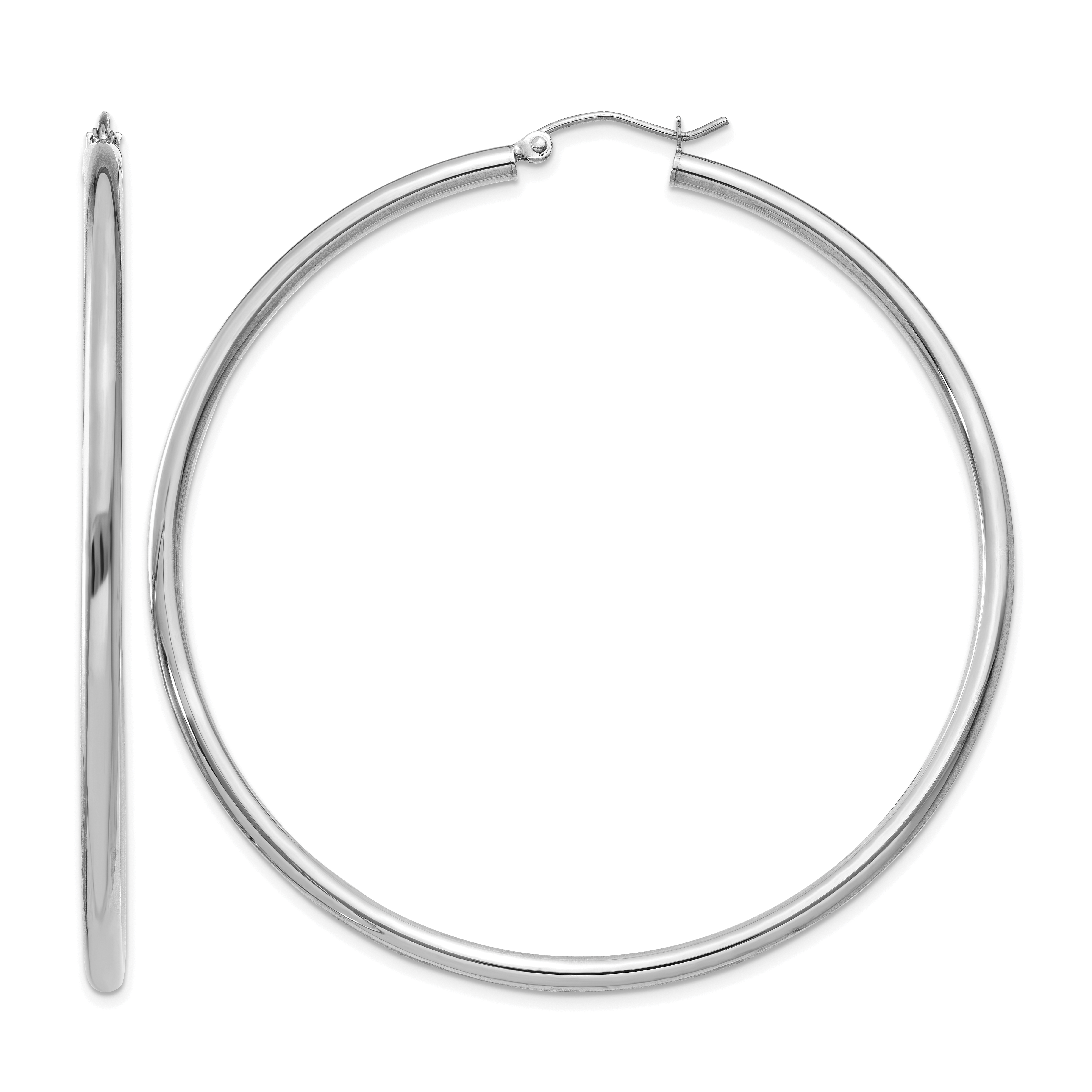 10K White Gold Polished 2.5mm Lightweight Tube Hoop Earrings (10T842L)