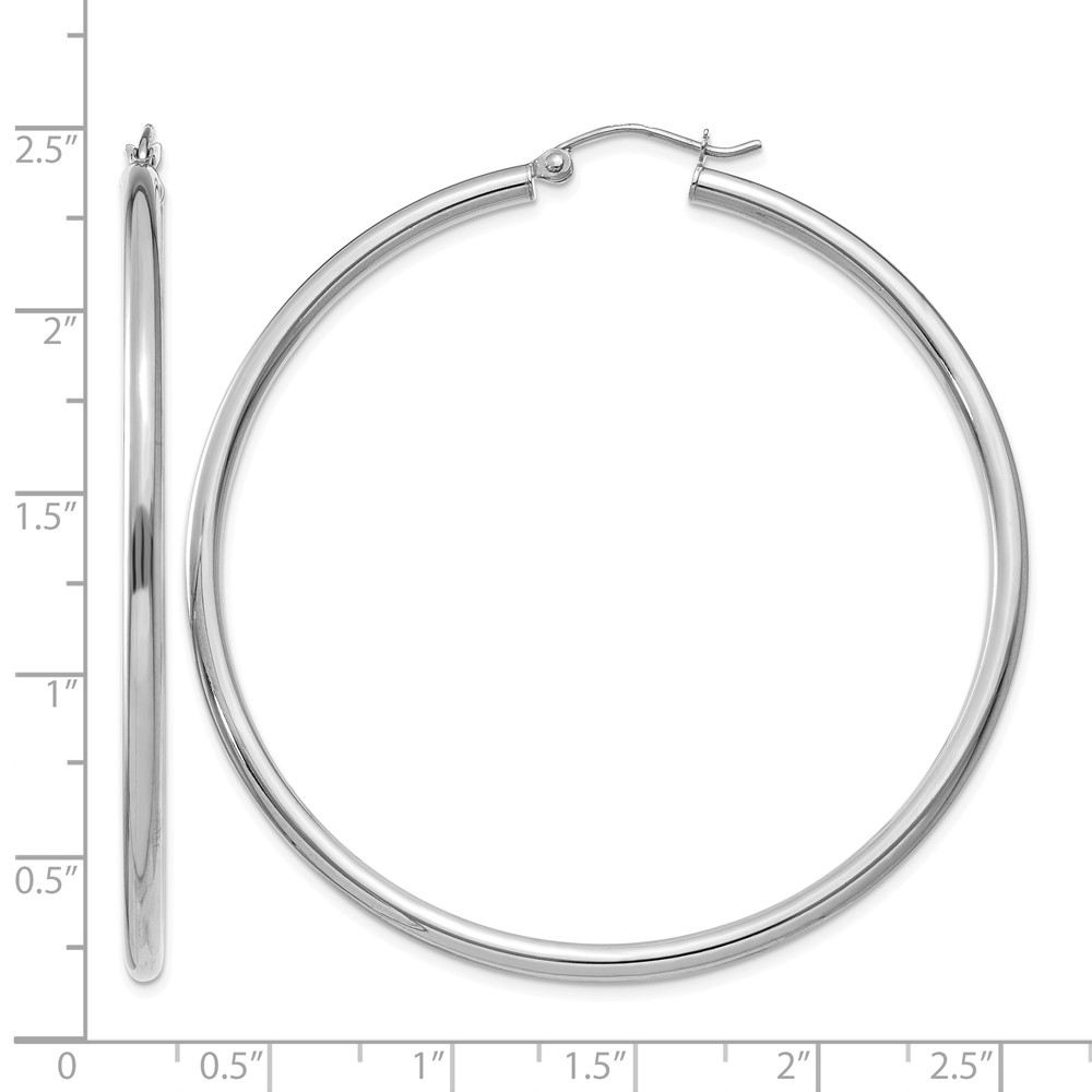 10K White Gold Polished 2.5mm Lightweight Tube Hoop Earrings (10T843L)