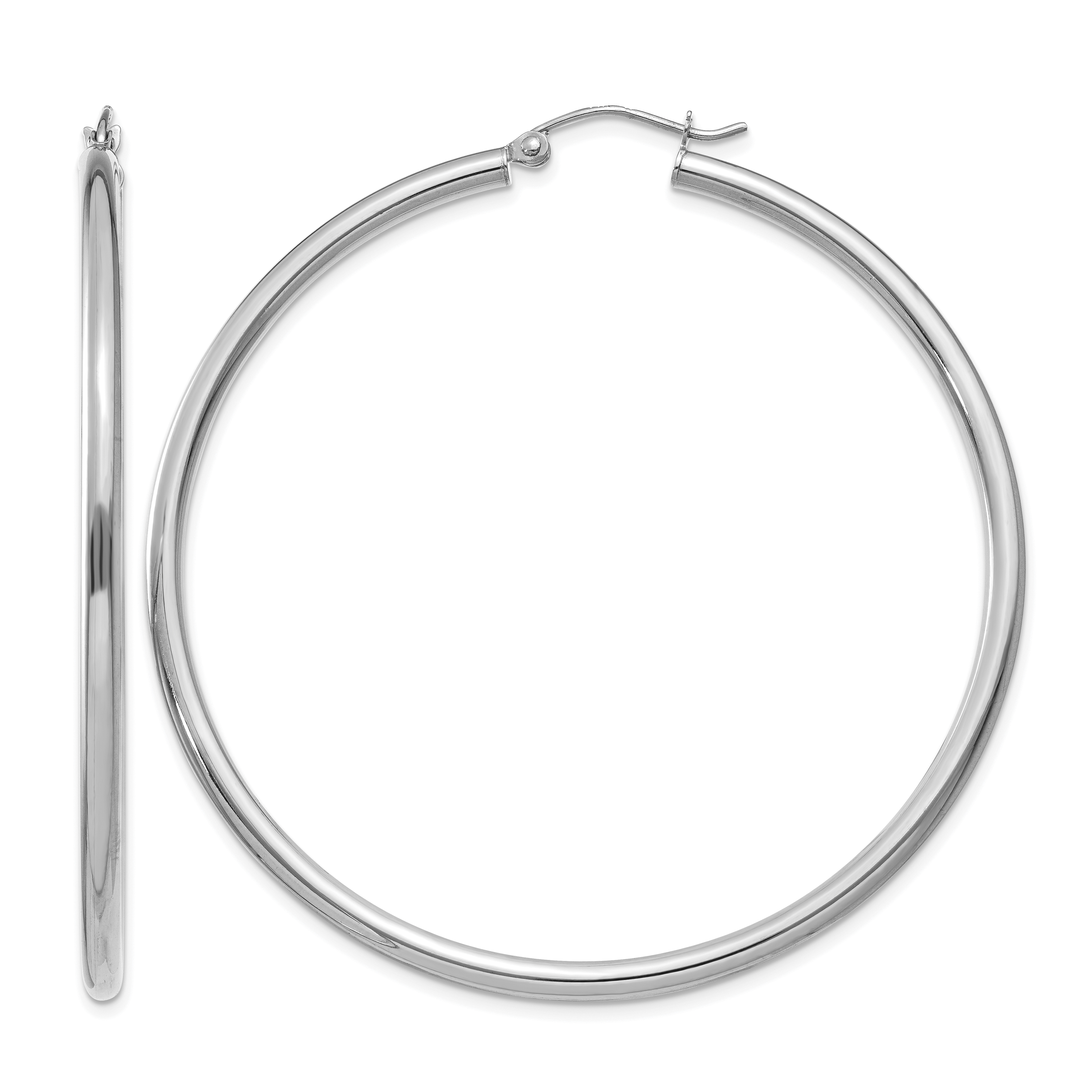 10K White Gold Polished 2.5mm Lightweight Tube Hoop Earrings (10T843L)