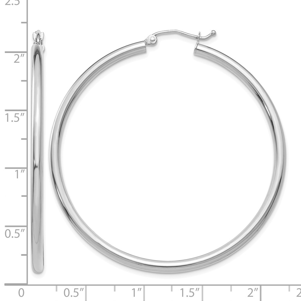 10K White Gold Polished 2.5mm Lightweight Tube Hoop Earrings (10T844L)