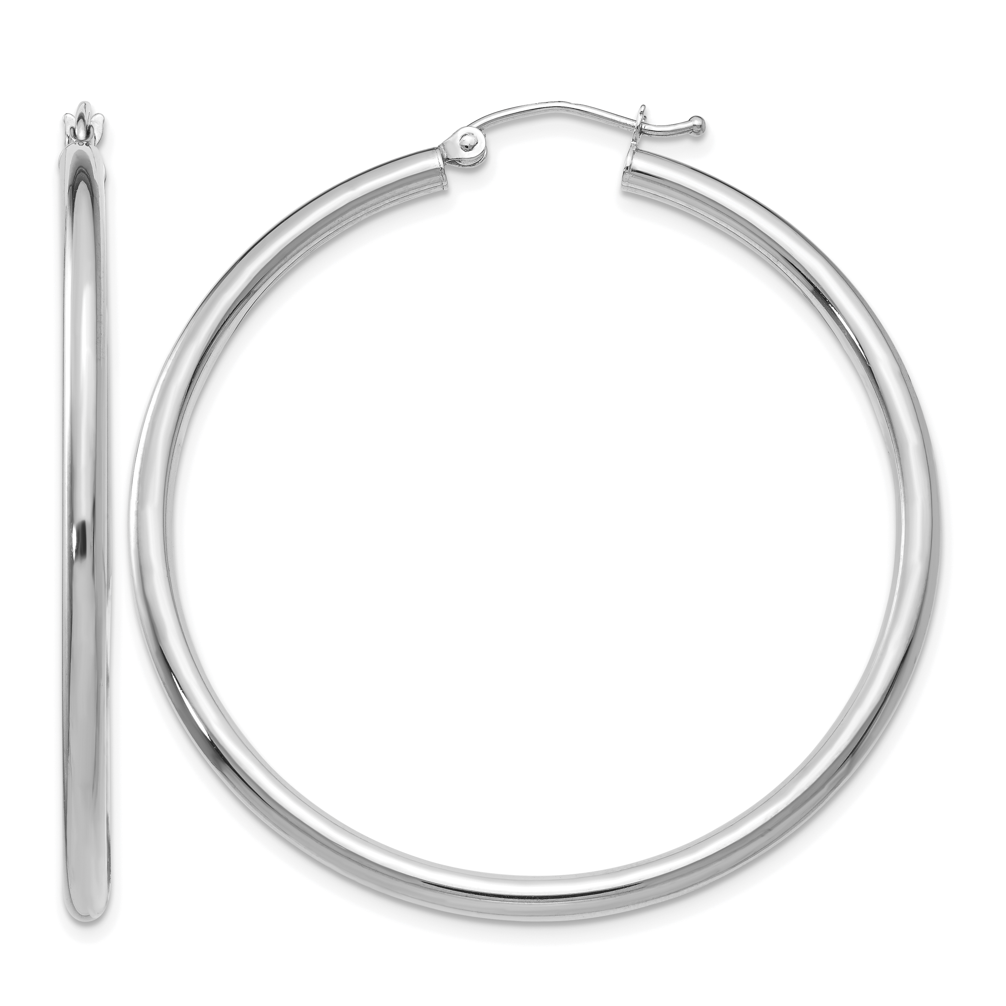 10K White Gold Polished 2.5mm Tube Hoop Earrings (10T845)