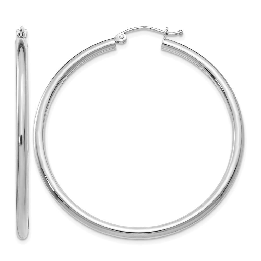 10K White Gold Polished 2.5mm Tube Hoop Earrings (10T845)