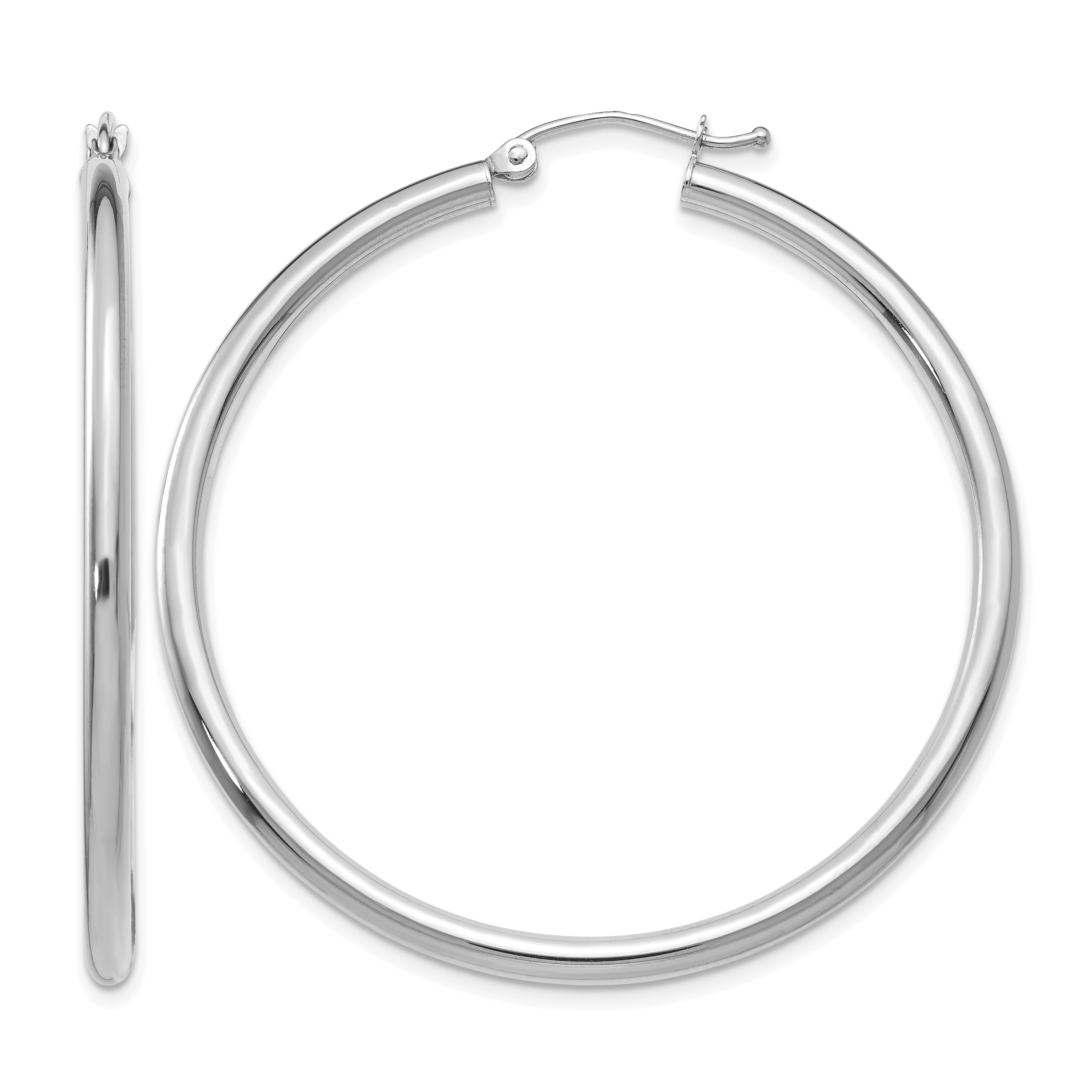 10K White Gold Polished 2.5mm Lightweight Tube Hoop Earrings (10T845L)