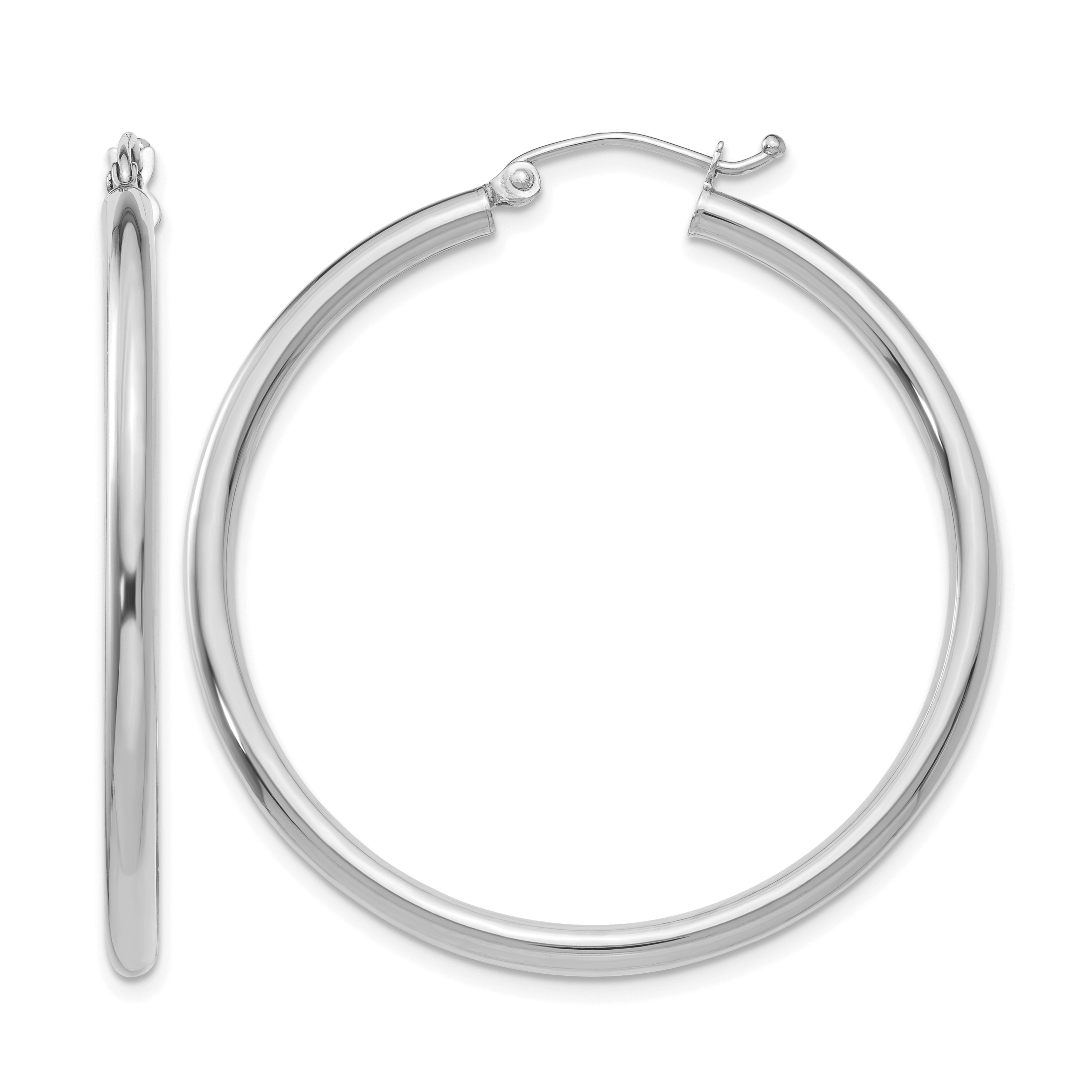 10K White Gold Polished 2.5mm Tube Hoop Earrings (10T846)