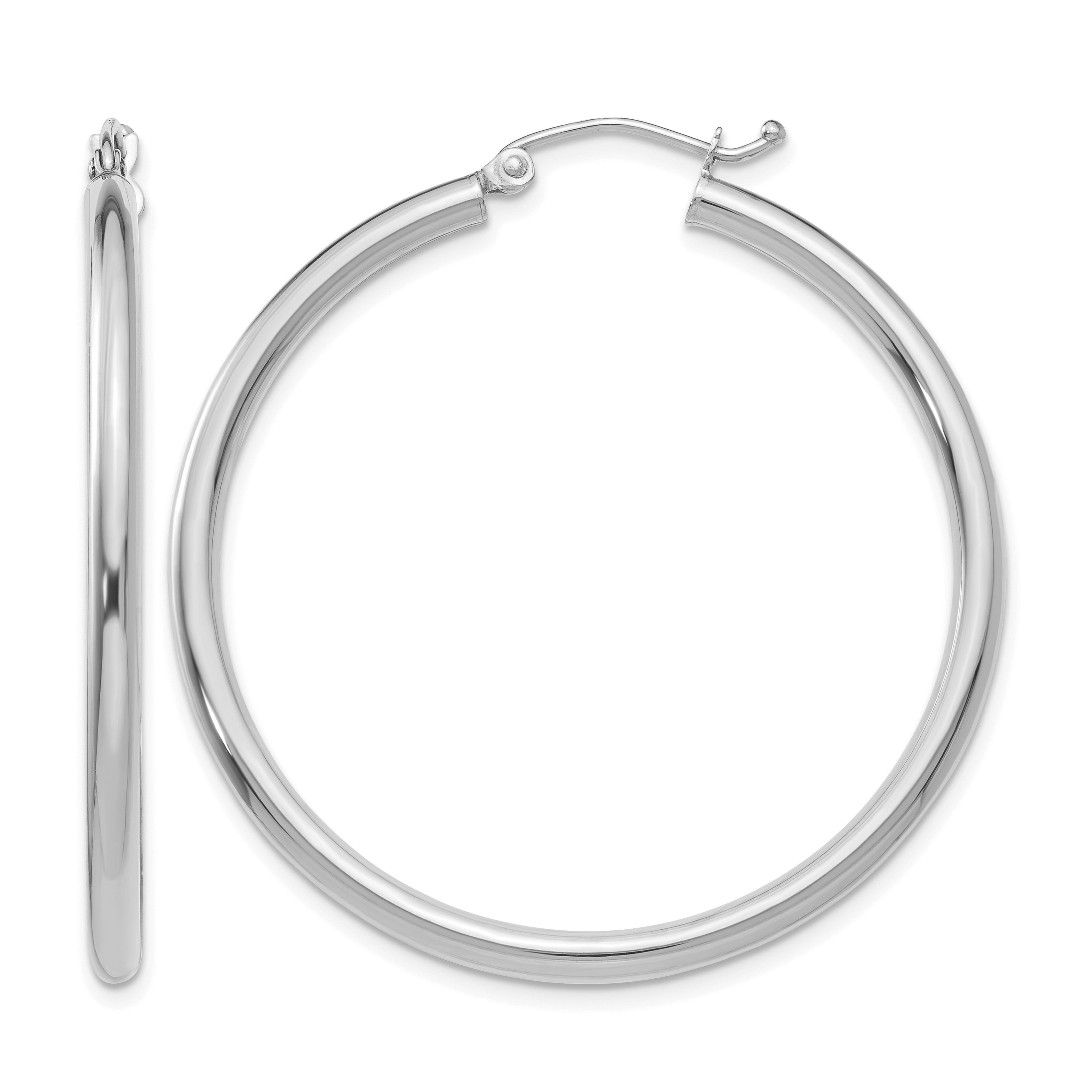 10K White Gold Polished 2.5mm Lightweight Tube Hoop Earrings (10T846L)