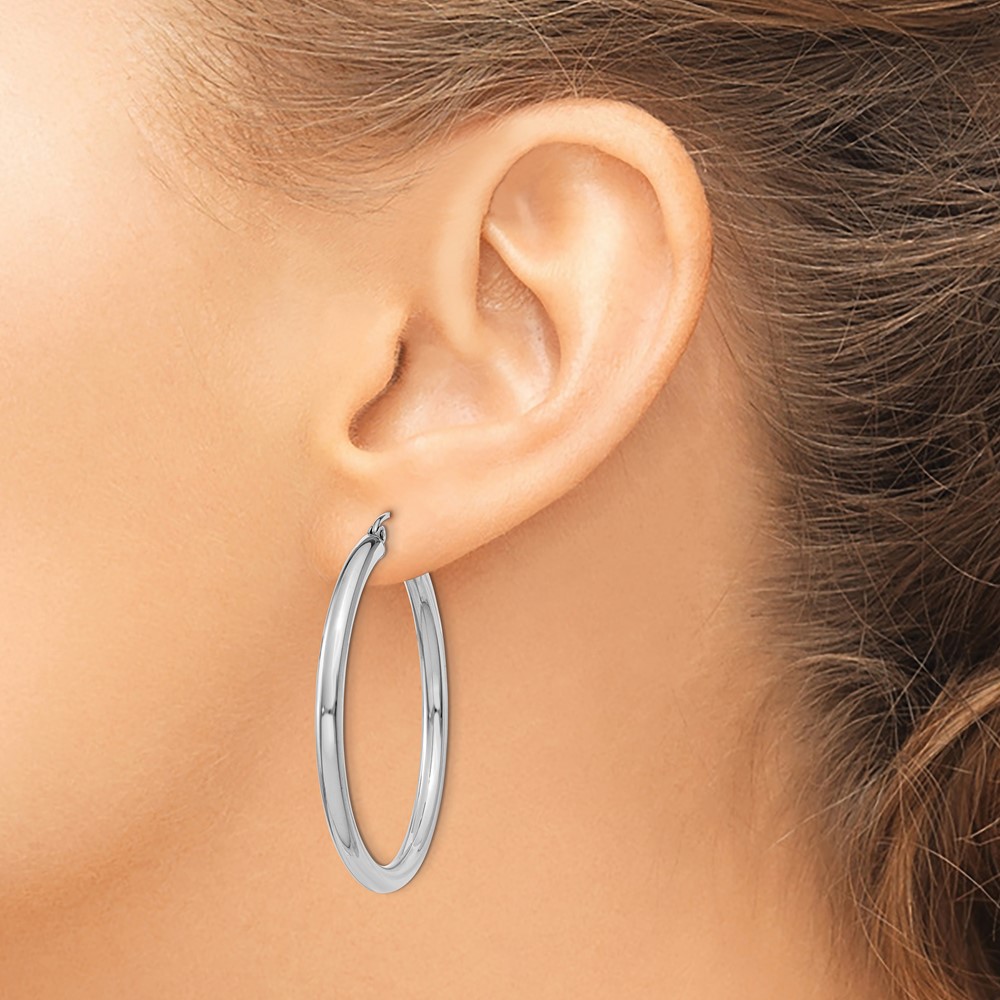 10K White Gold Polished 3mm Tube Hoop Earrings (10T847)