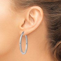 10K White Gold Polished 3mm Tube Hoop Earrings view 3