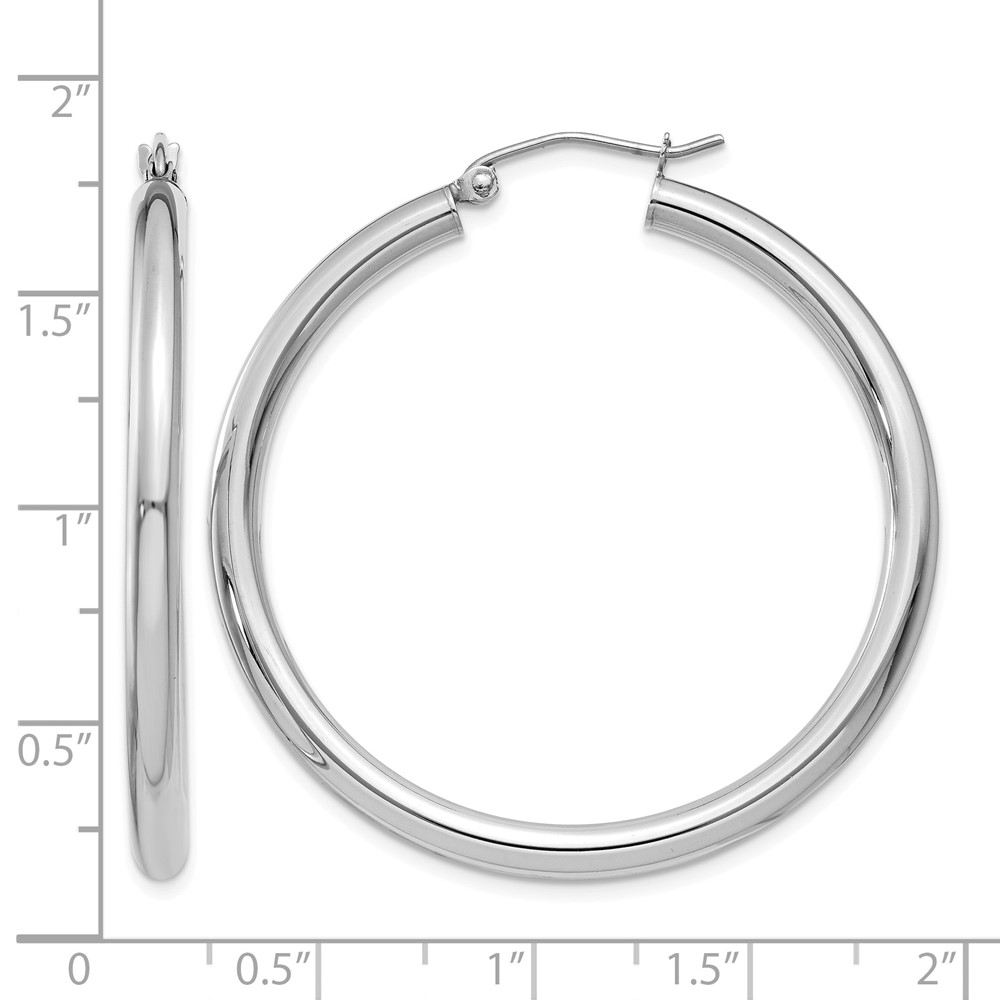 10K White Gold Polished 3mm Tube Hoop Earrings (10T847)