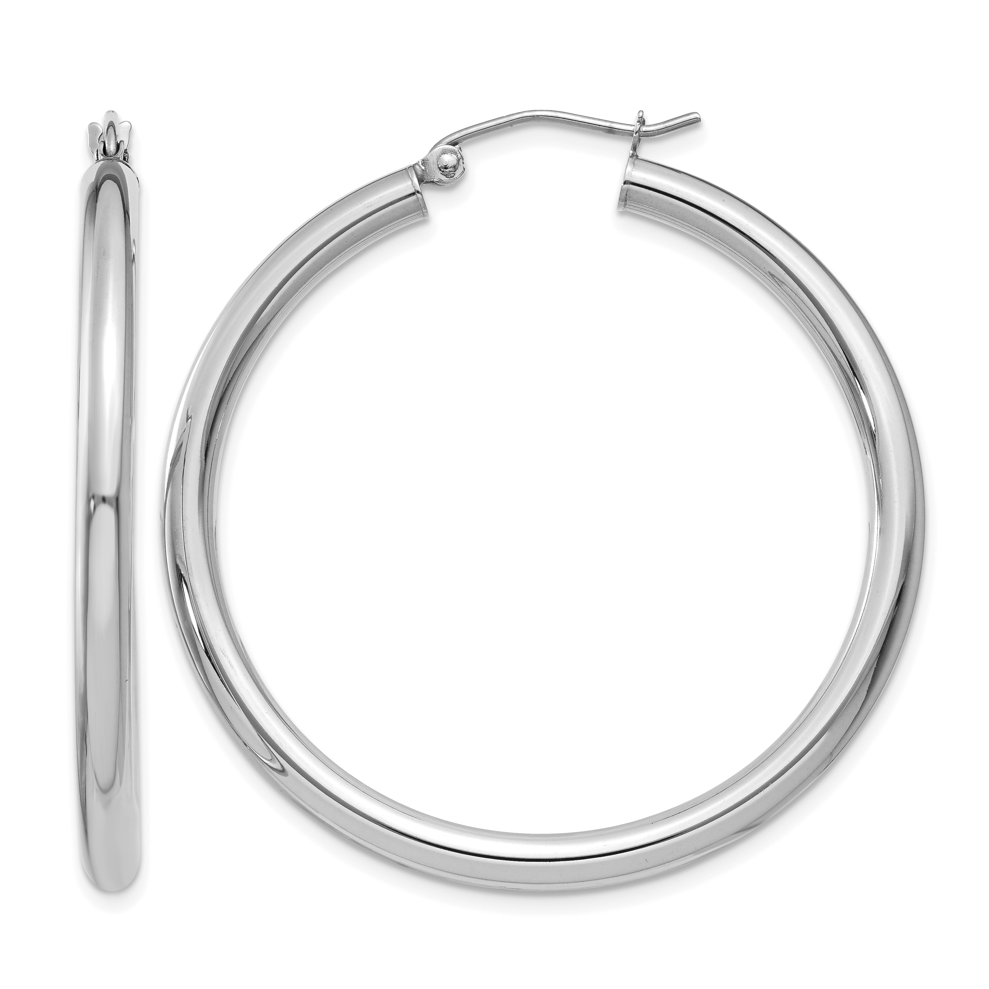 10K White Gold Polished 3mm Tube Hoop Earrings (10T847)