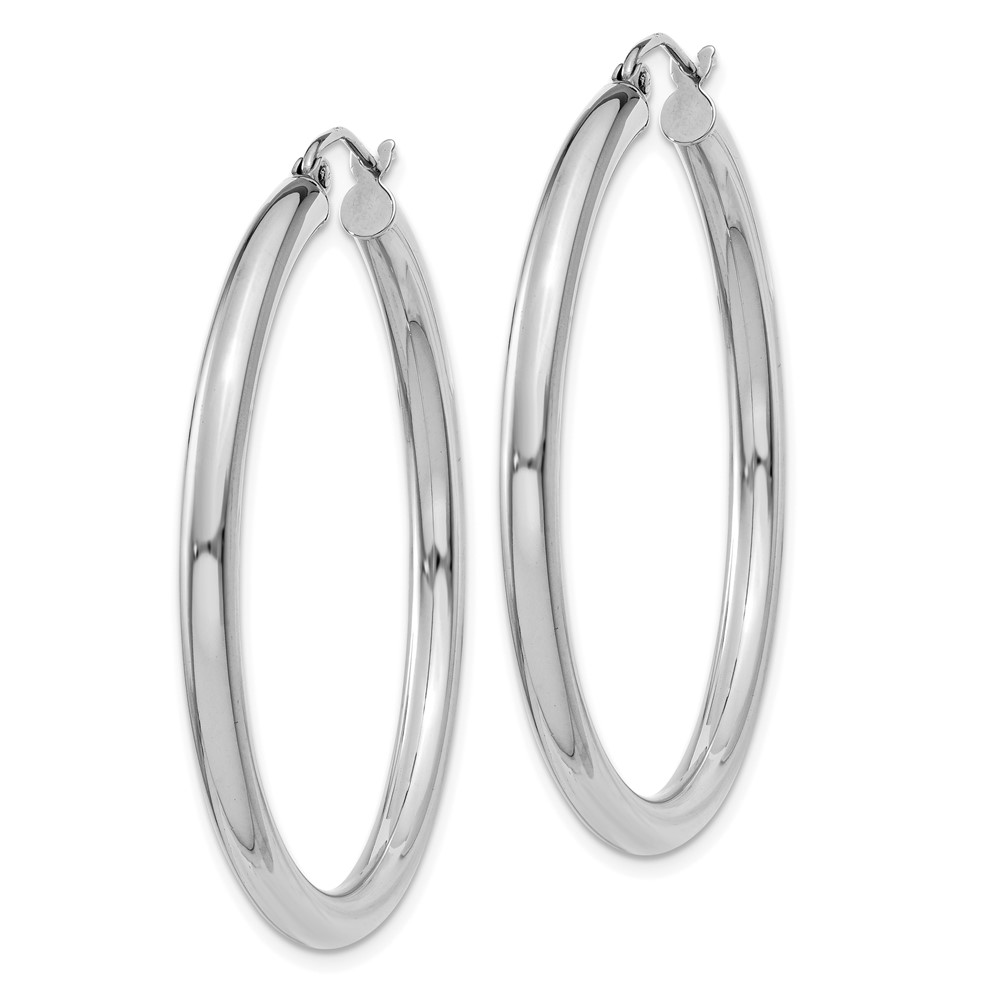10k White Gold Polished 3mm Lightweight Tube Hoop Earrings (10T847L)