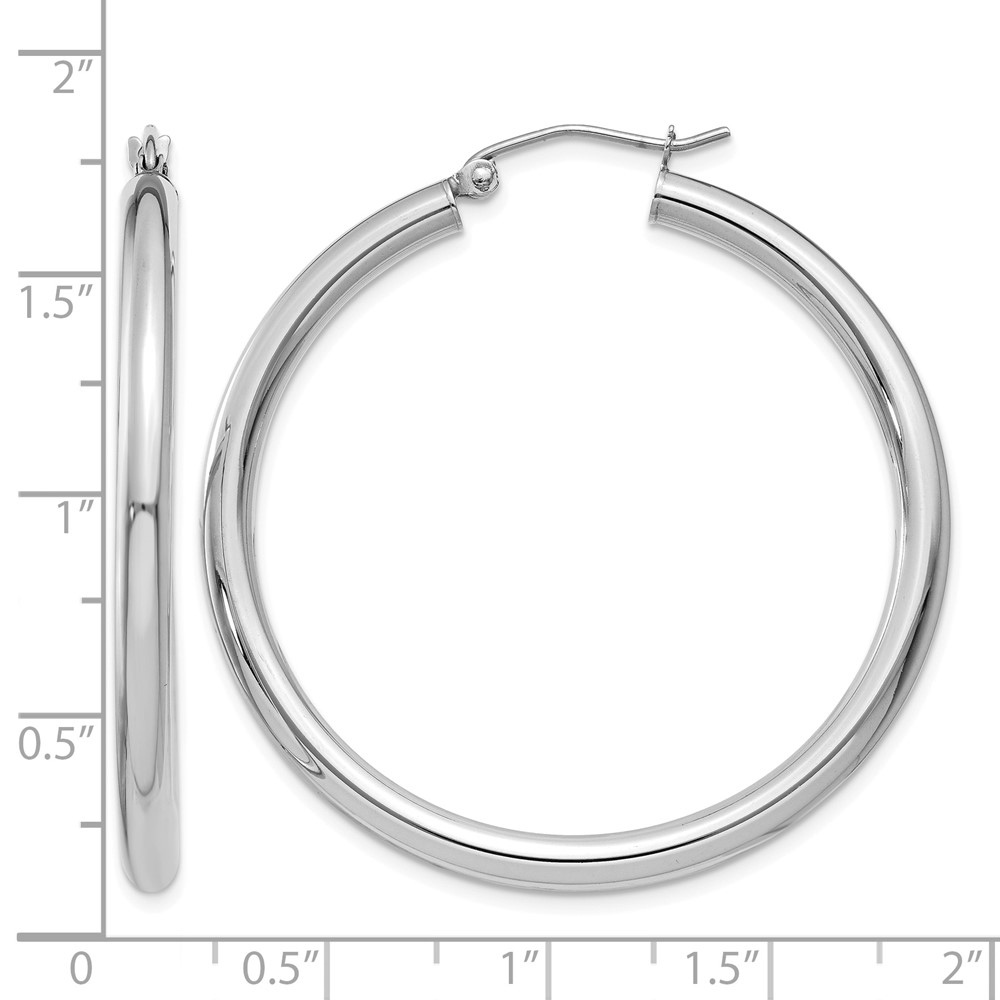 10k White Gold Polished 3mm Lightweight Tube Hoop Earrings (10T847L)