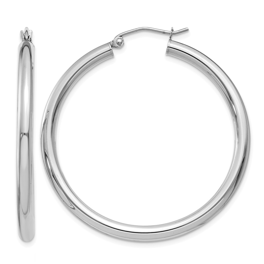 10k White Gold Polished 3mm Lightweight Tube Hoop Earrings (10T847L)